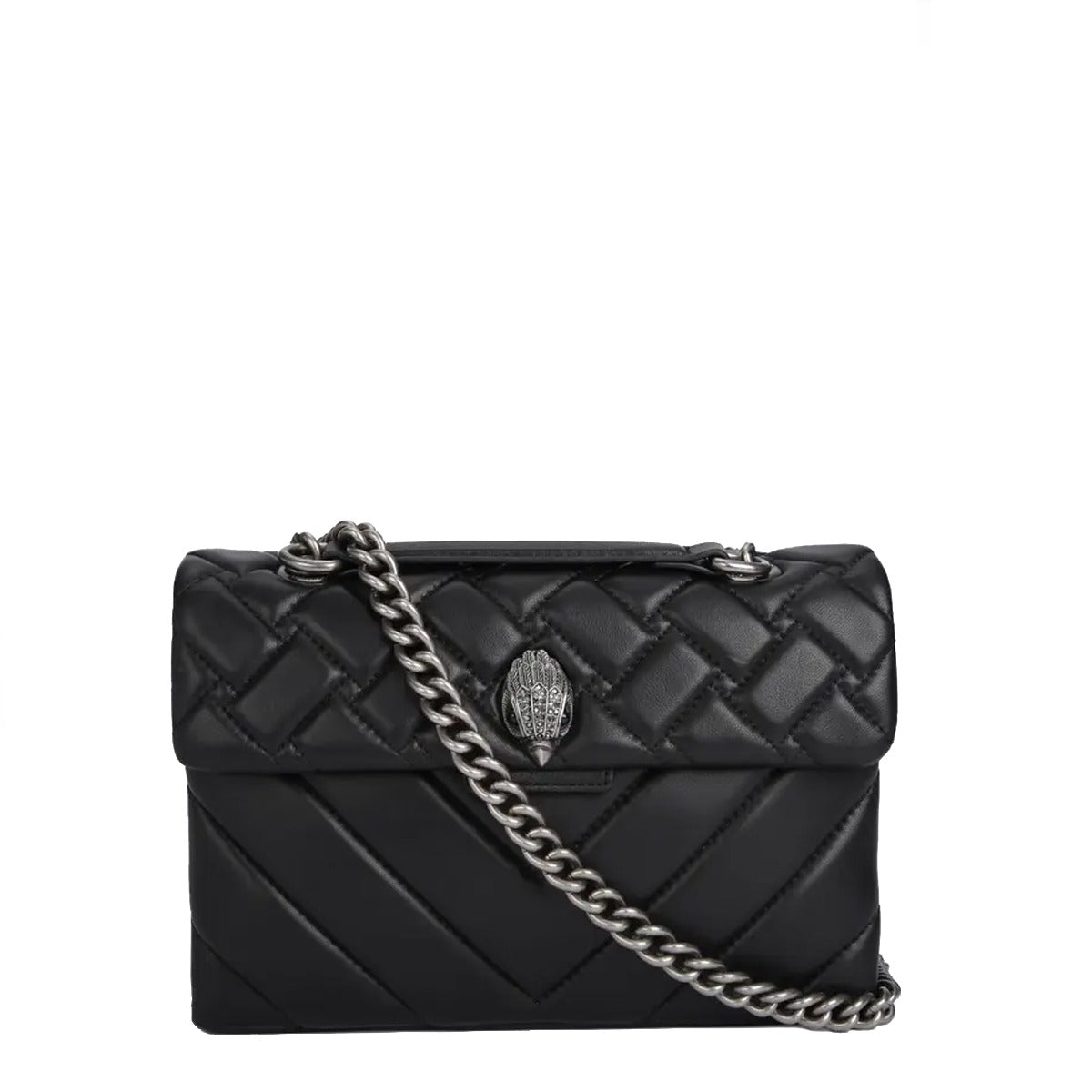 KURT GEIGER Borsa Kensington in pelle nera con catena argentata 