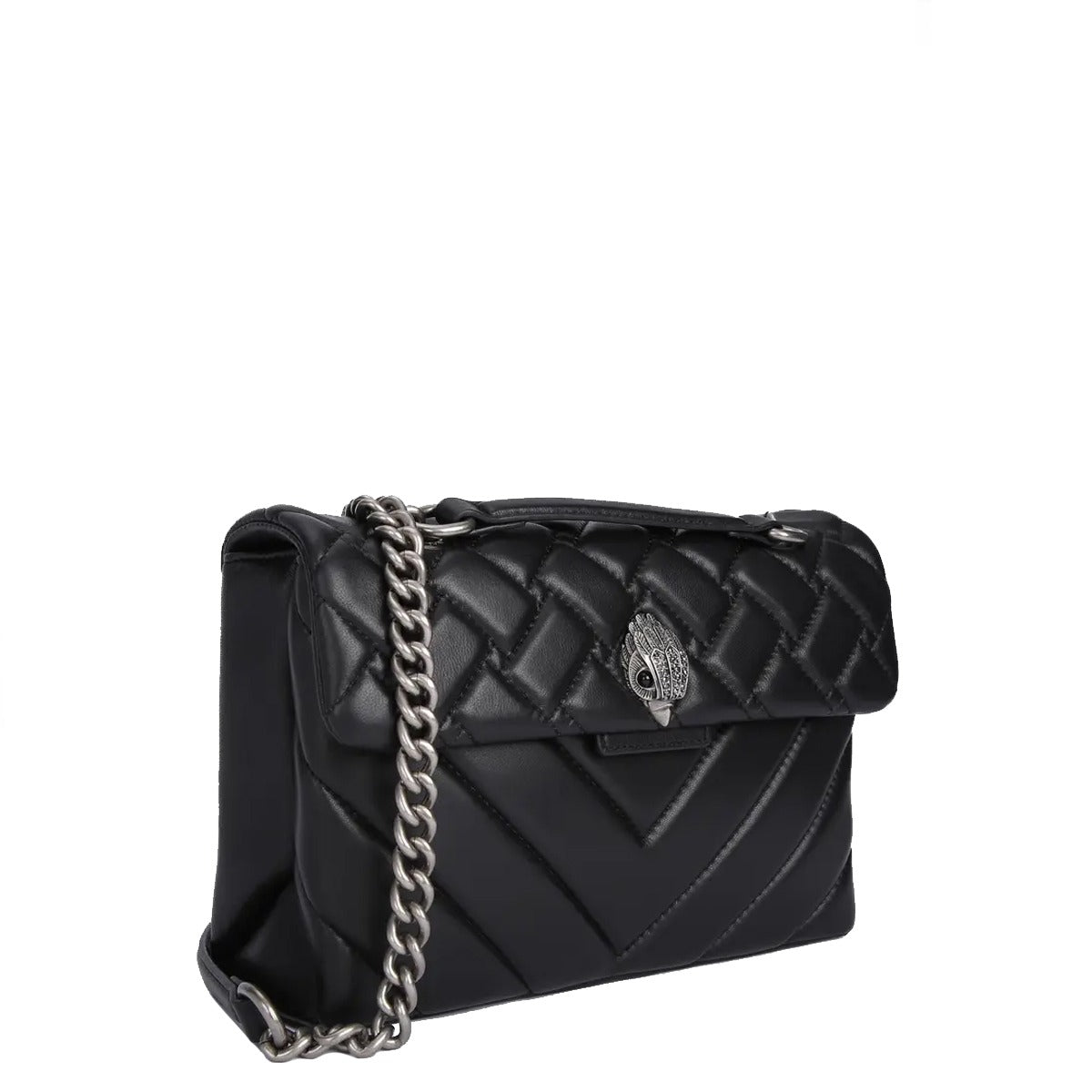 KURT GEIGER Borsa Kensington in pelle nera con catena argentata 