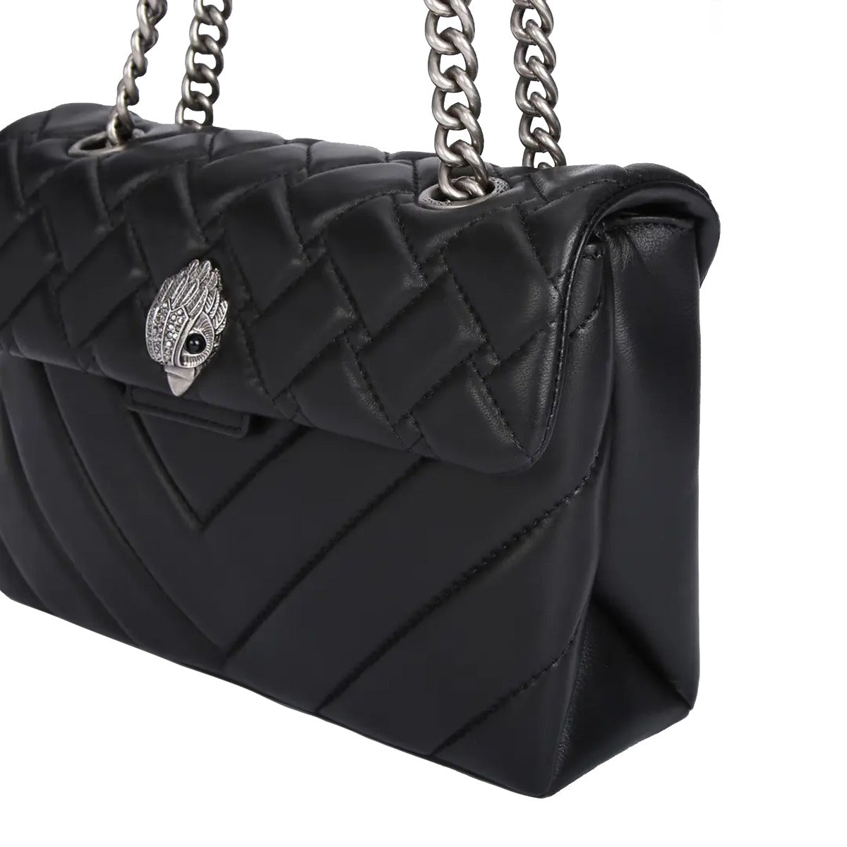 KURT GEIGER Borsa Kensington in pelle nera con catena argentata 
