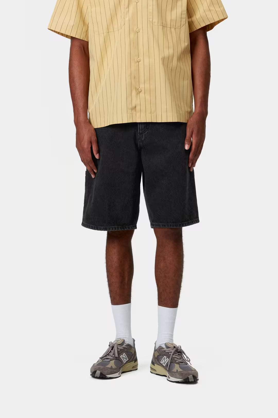 CARHARTT WIP Single Knee Short Black, Stone washed
