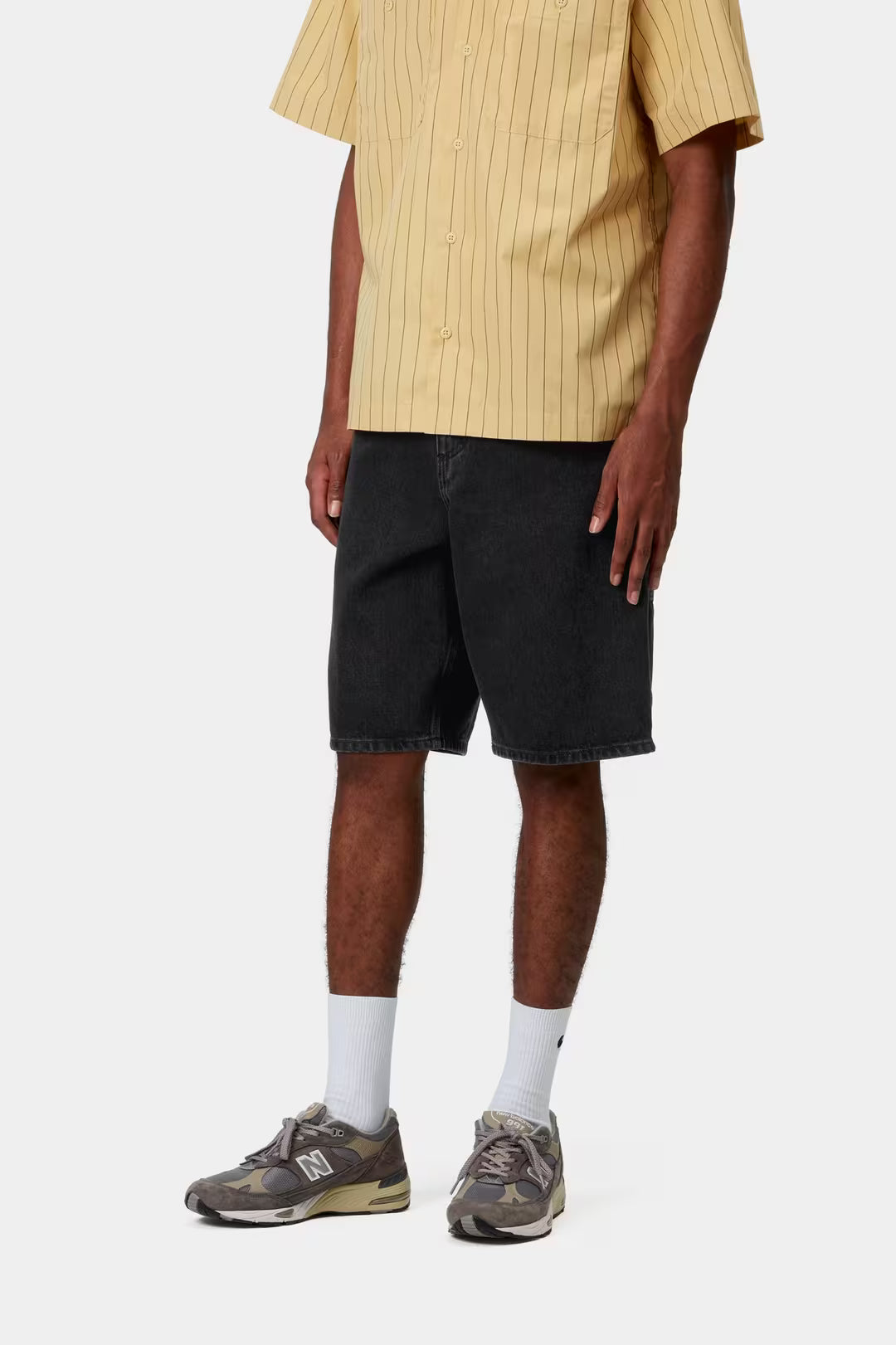 CARHARTT WIP Single Knee Short Black, Stone washed