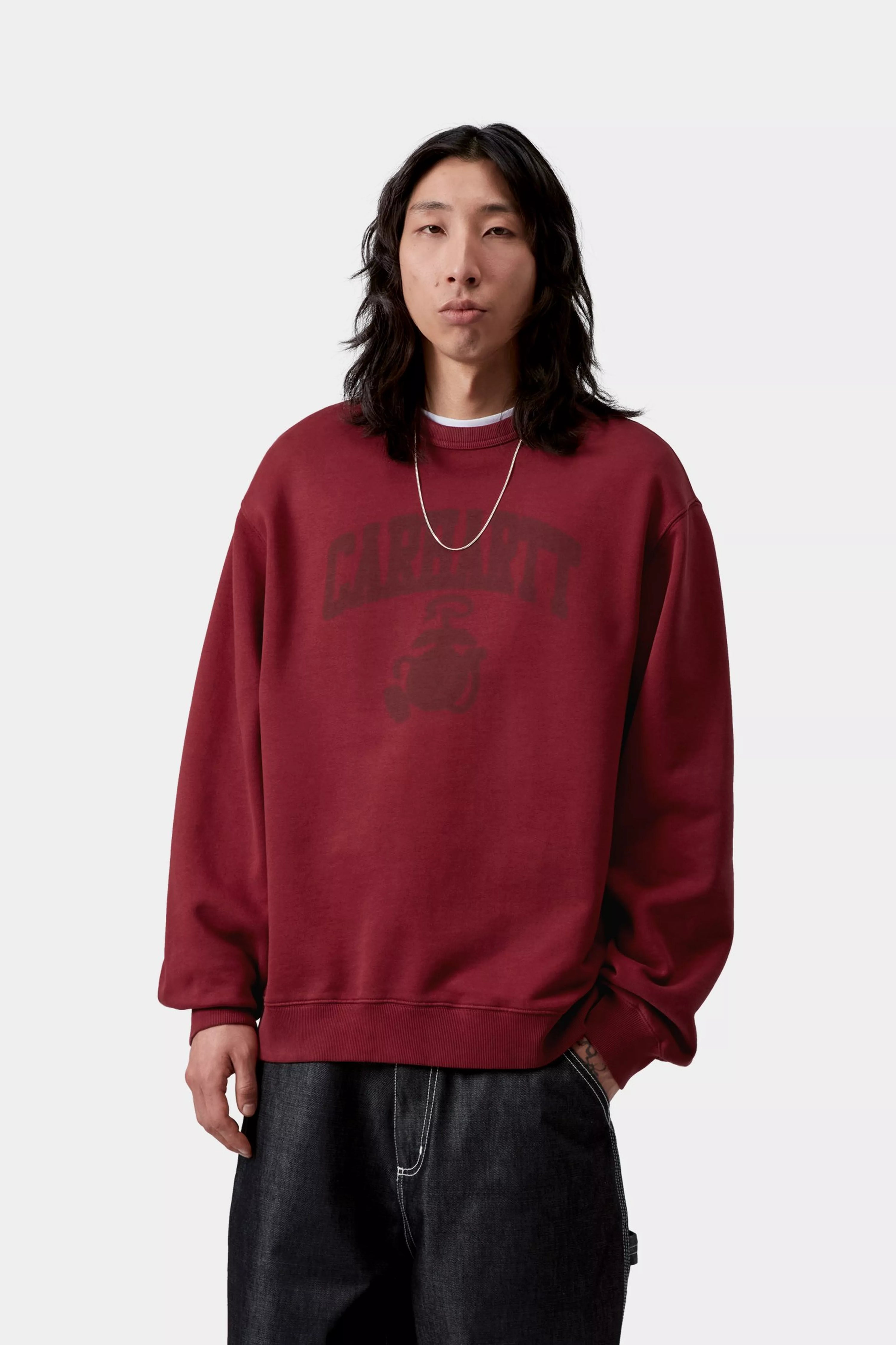 CARHARTT WIP Faded Pond Corps Sweatshirt Marsala, Heavy stone wash