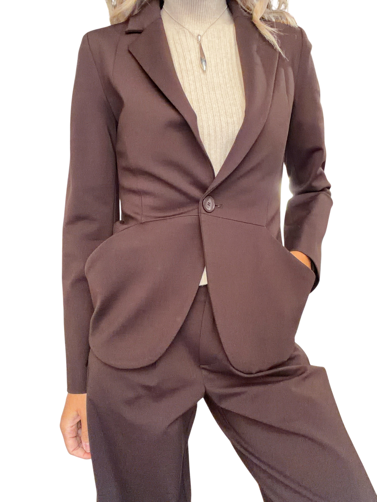 Giacca monopetto Blaze Shop MERCI in Punto Milano color marrone moro con rever classici e tasche applicate