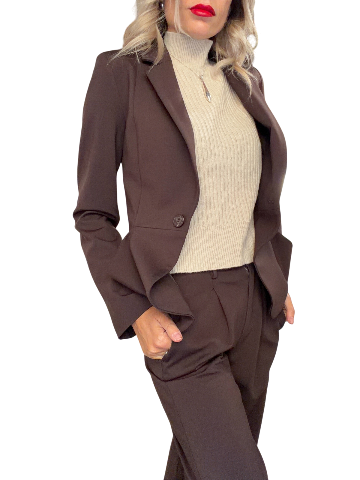 Giacca monopetto Blaze Shop MERCI in Punto Milano color marrone moro con rever classici e tasche applicate