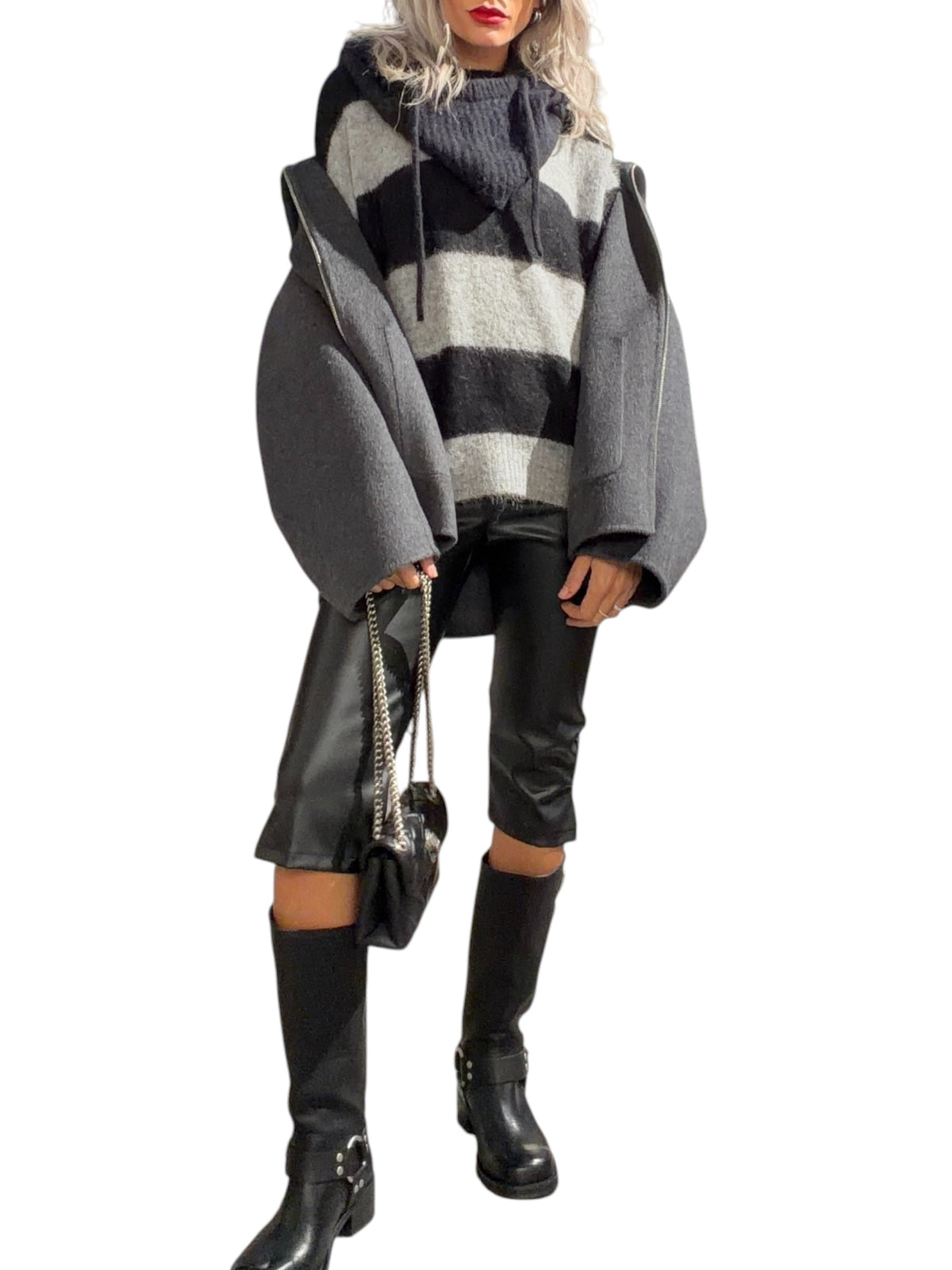 HAVE ONE Pantalone Capri Ecopelle Nero