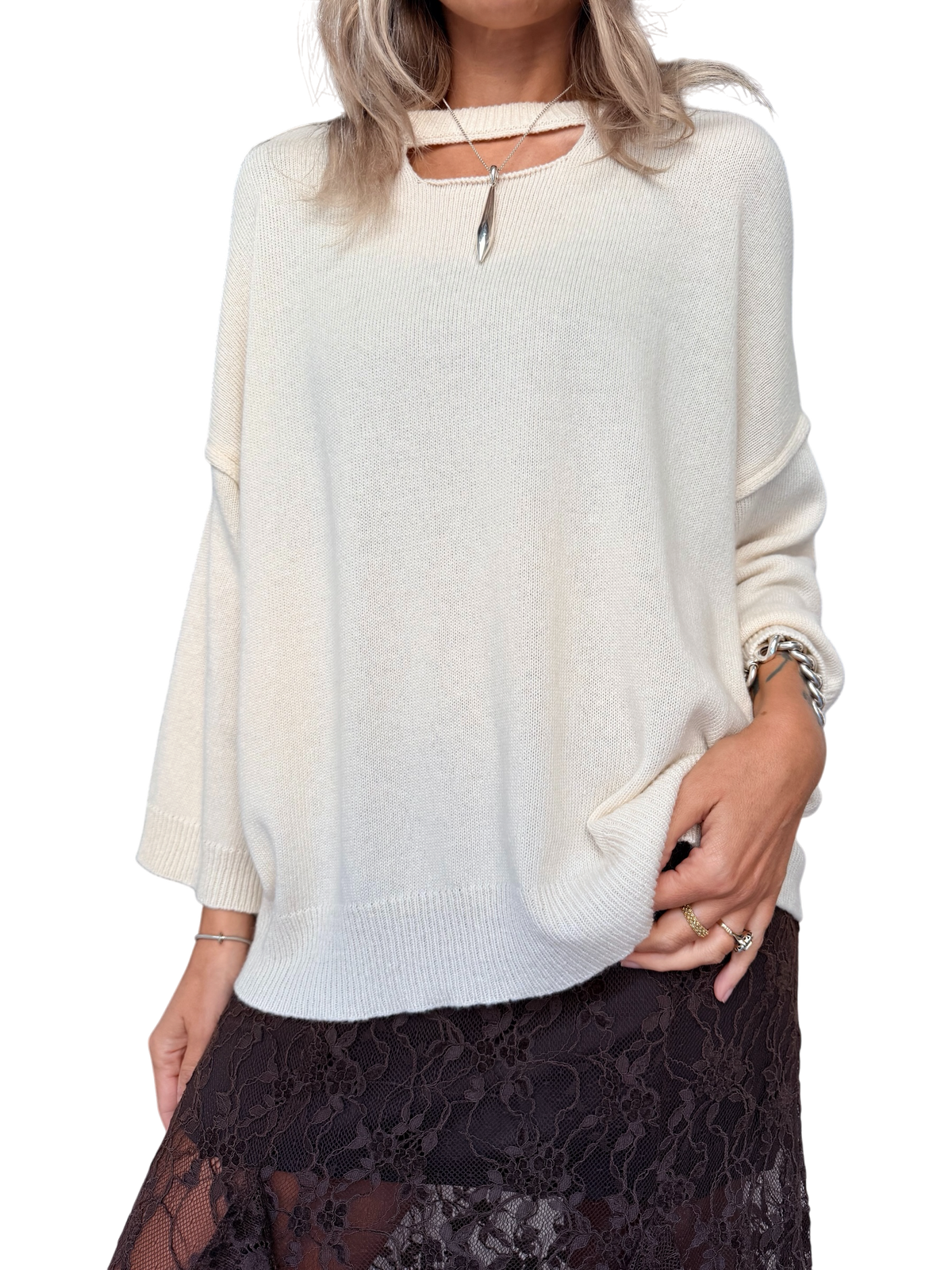 HAVE ONE Maglia cut out panna