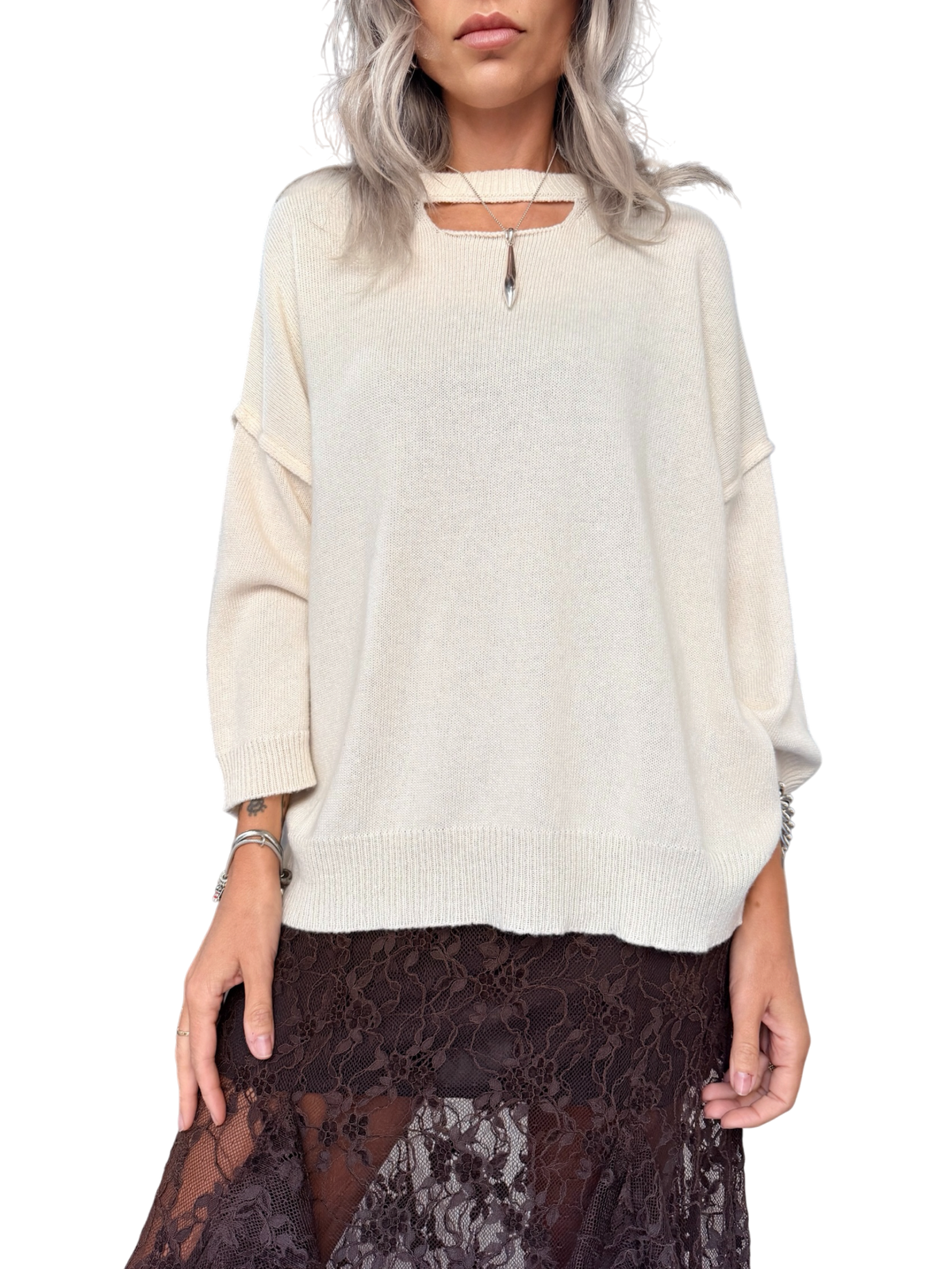 HAVE ONE Maglia cut out panna