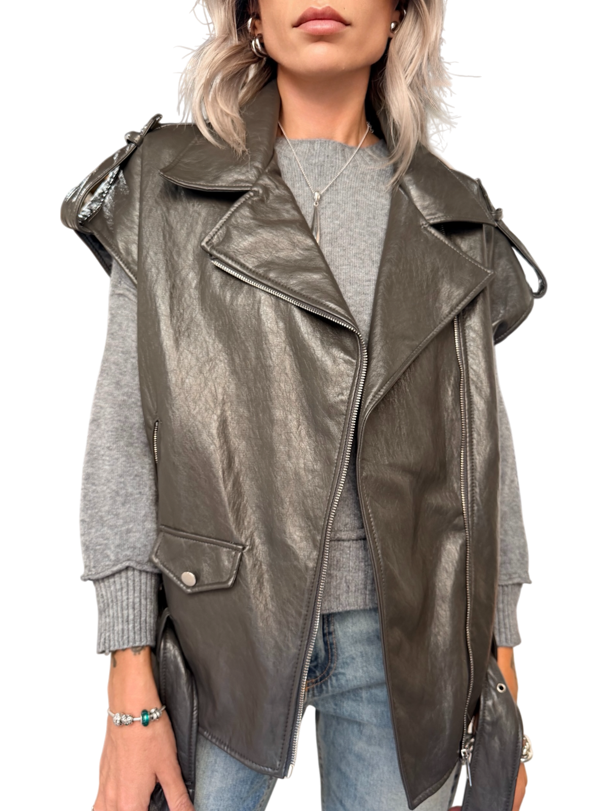 HAVE ONE Gilet Ecopelle Grigio