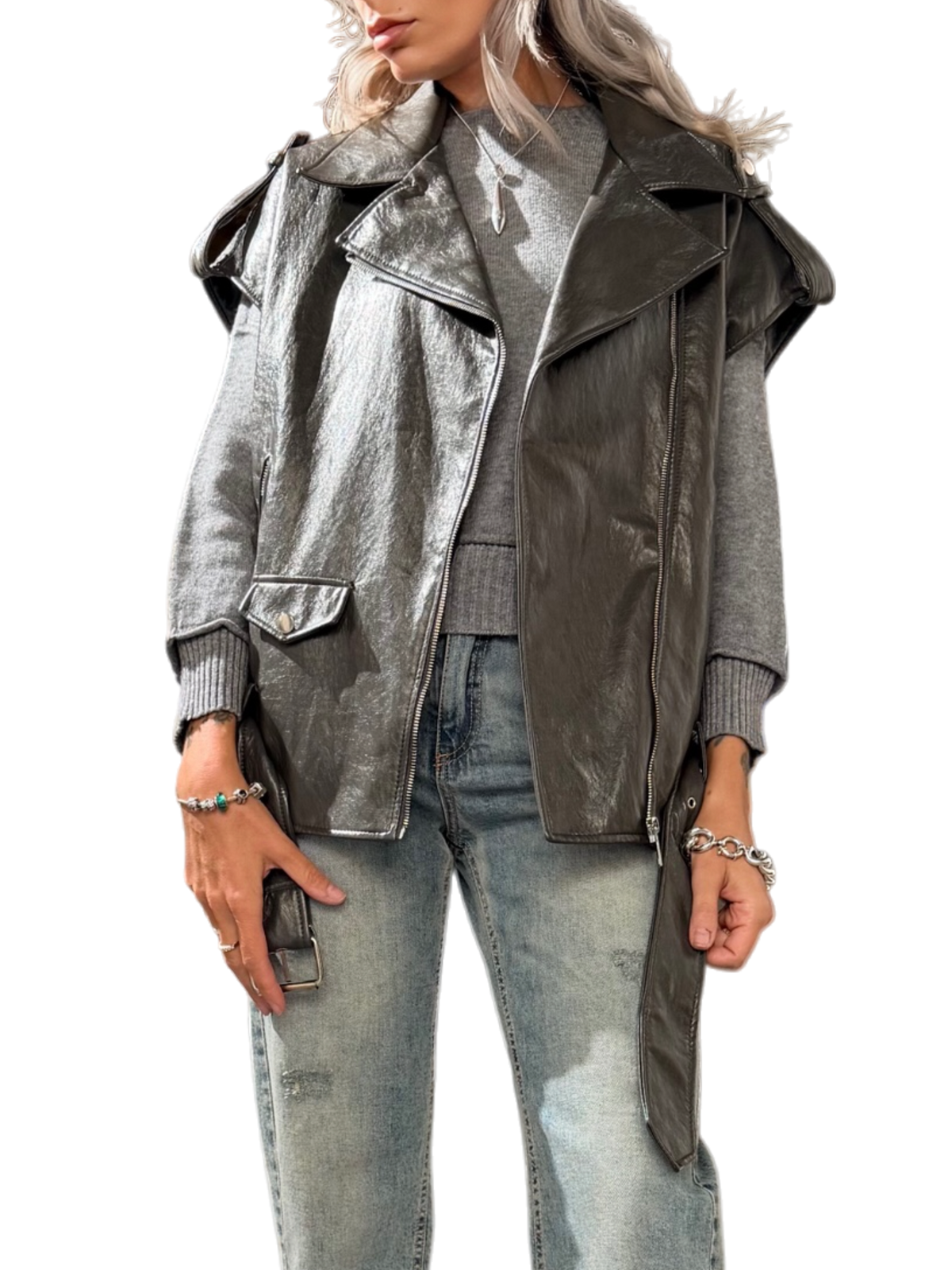 HAVE ONE Gilet Ecopelle Grigio