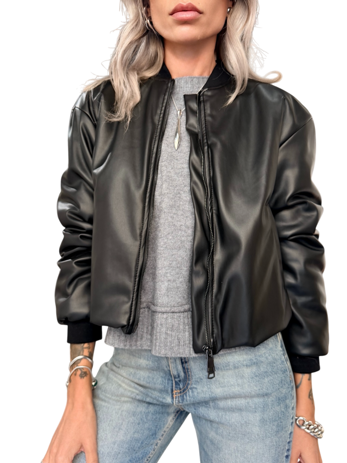 HAVE ONE Bomber Ecopelle Nero