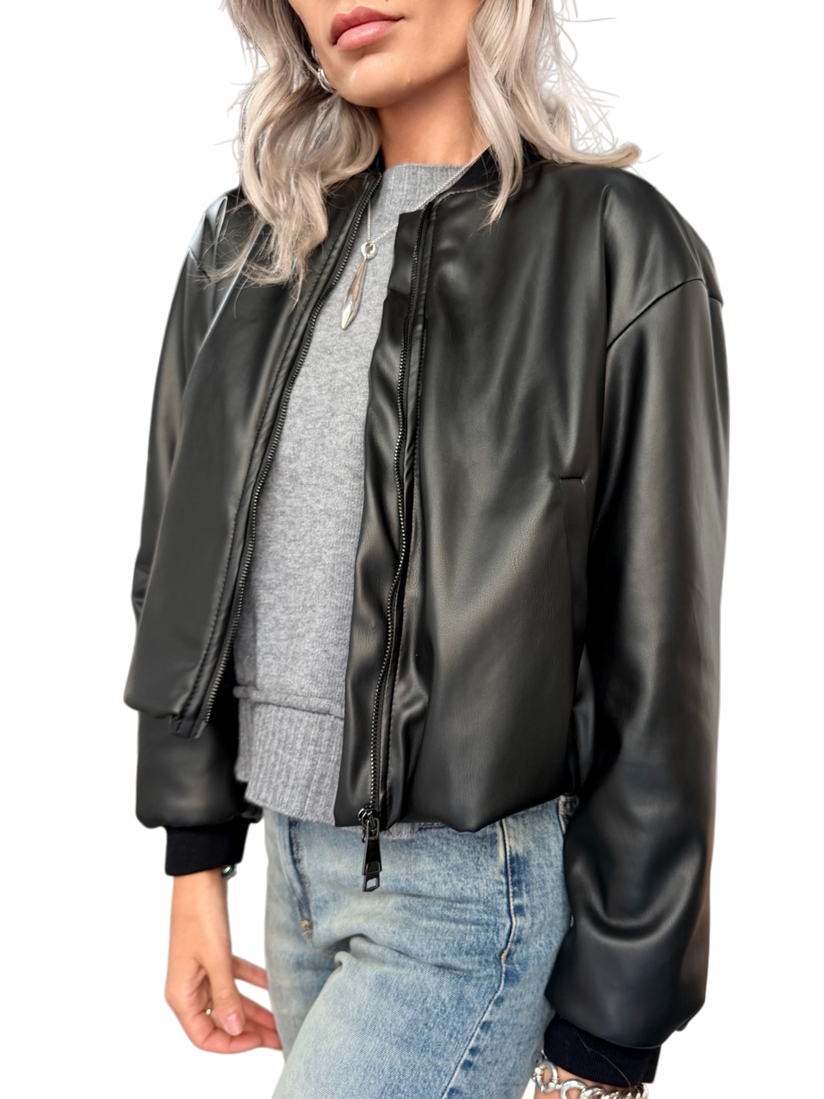 HAVE ONE Bomber Ecopelle Nero