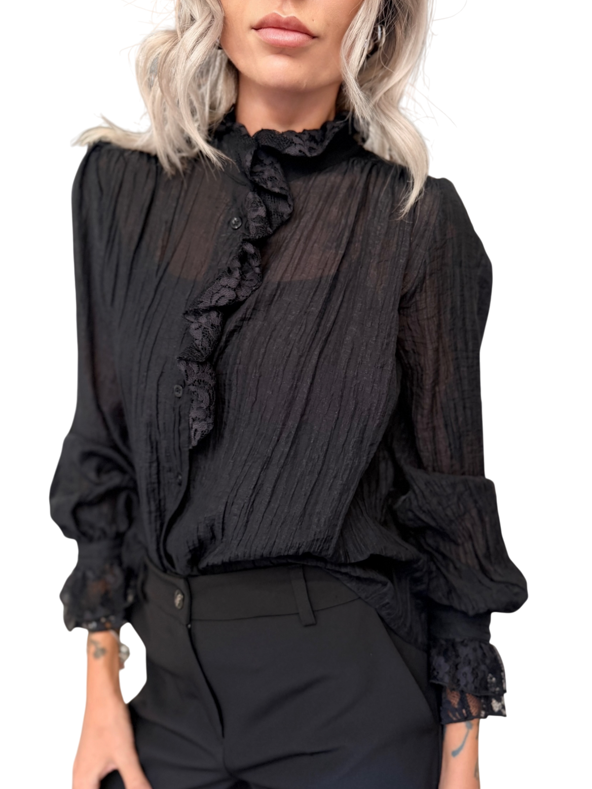 HAVE ONE Camicia Nera Ruches