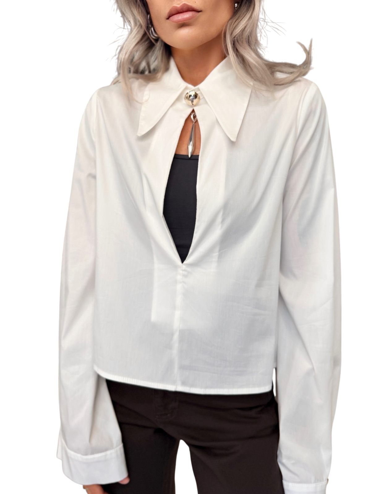 HAVE ONE Camicia Over con Scollo Bianca