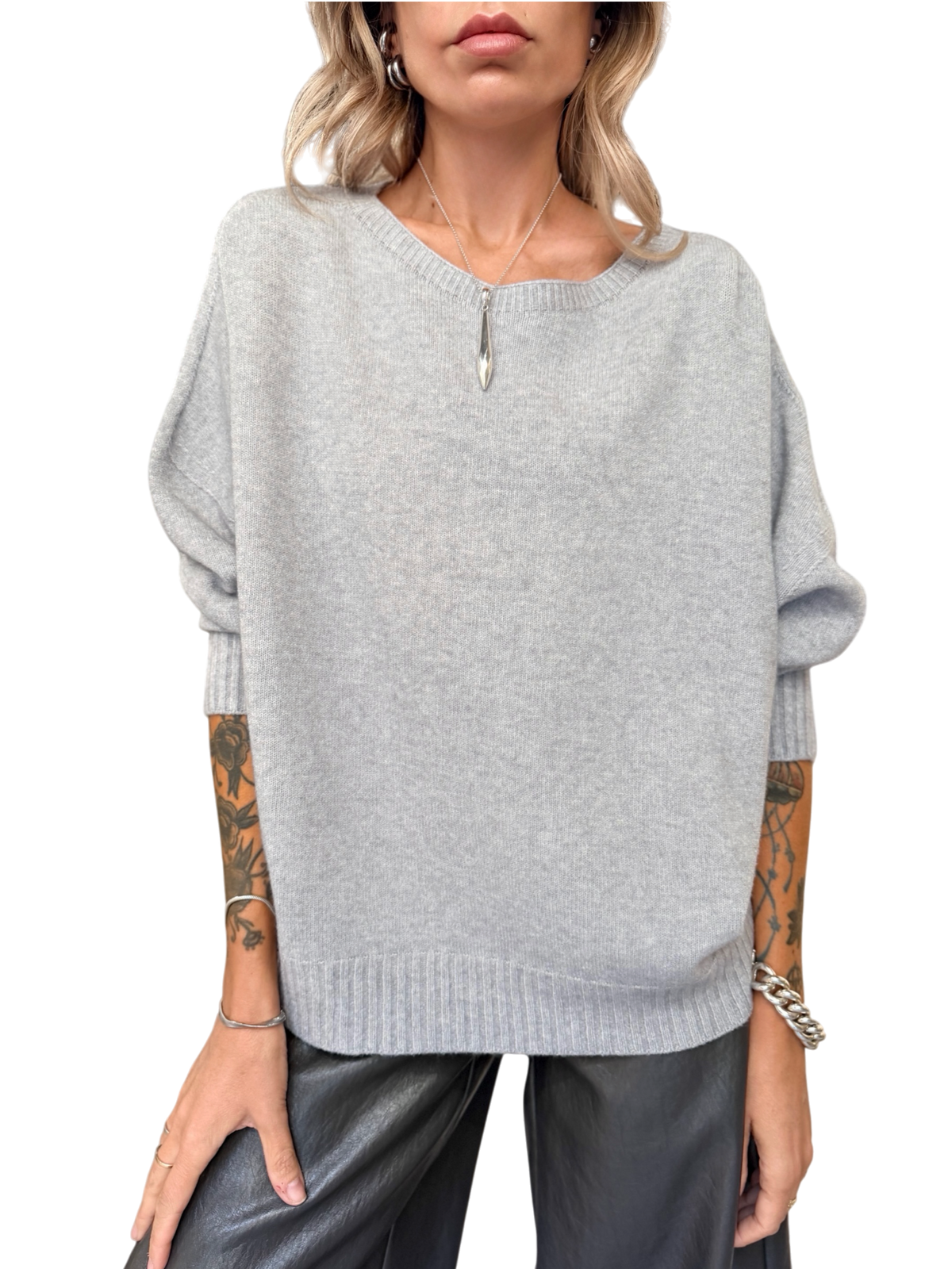 HAVE ONE Maglia maniche palloncino grigia