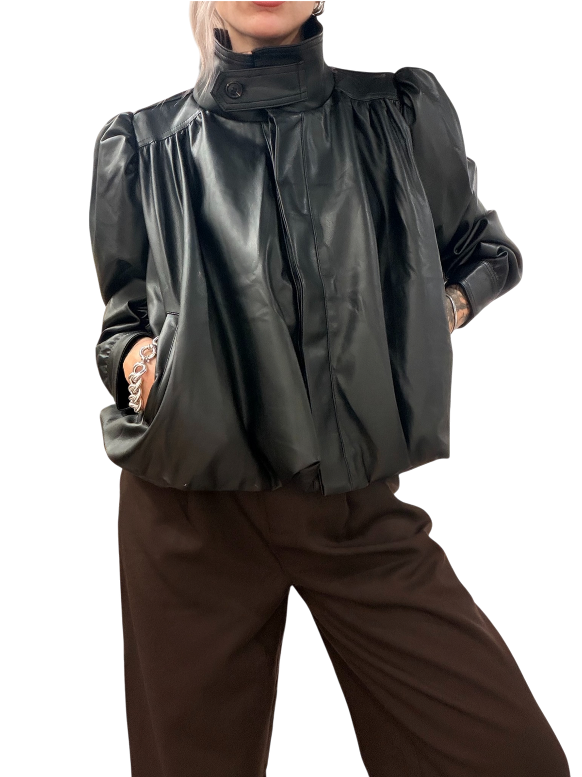 GLAMOROUS  Glossy Balloon Jacket Nera