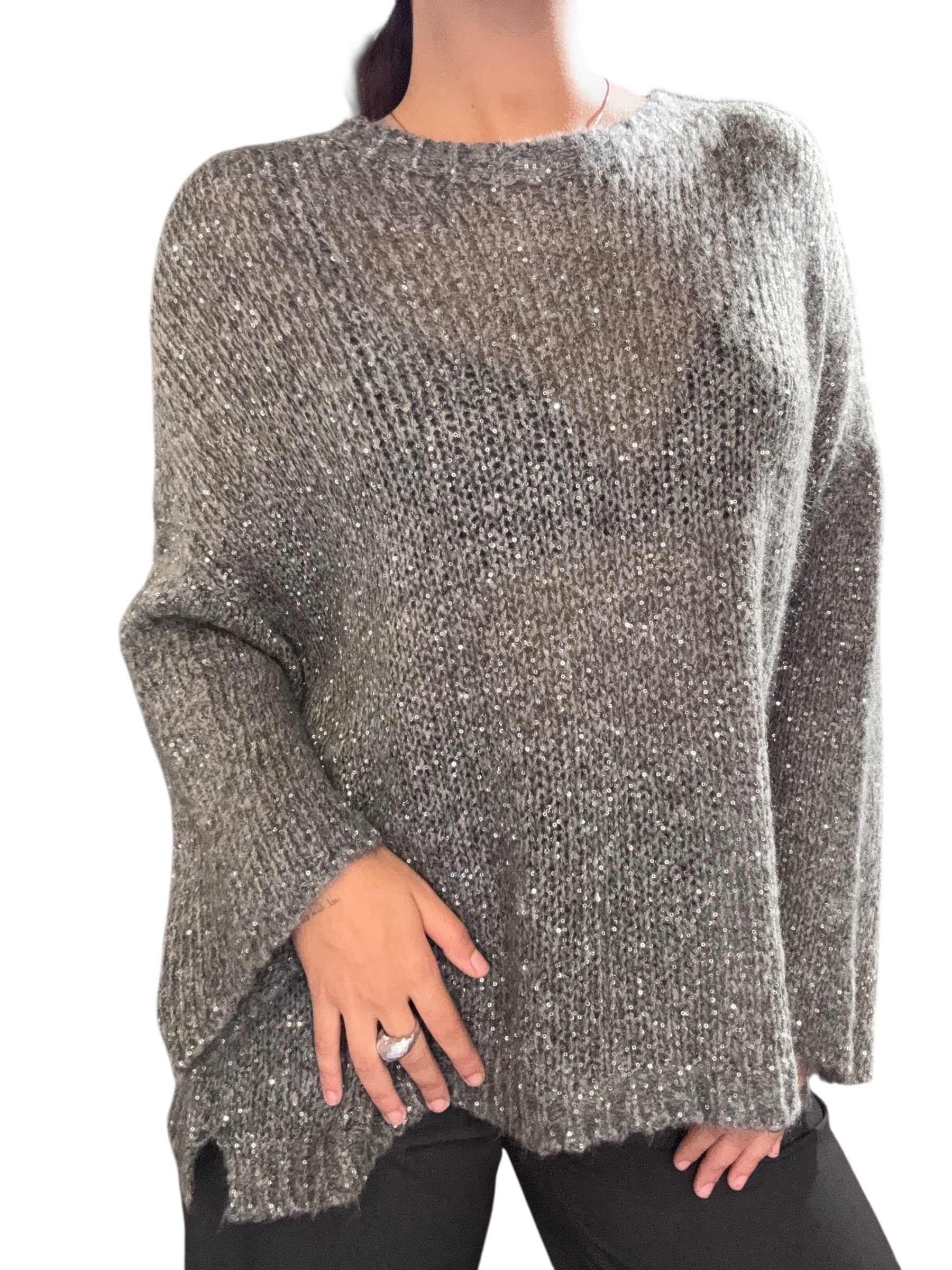 TENSIONE IN Maglia paillettes grigio perlato
