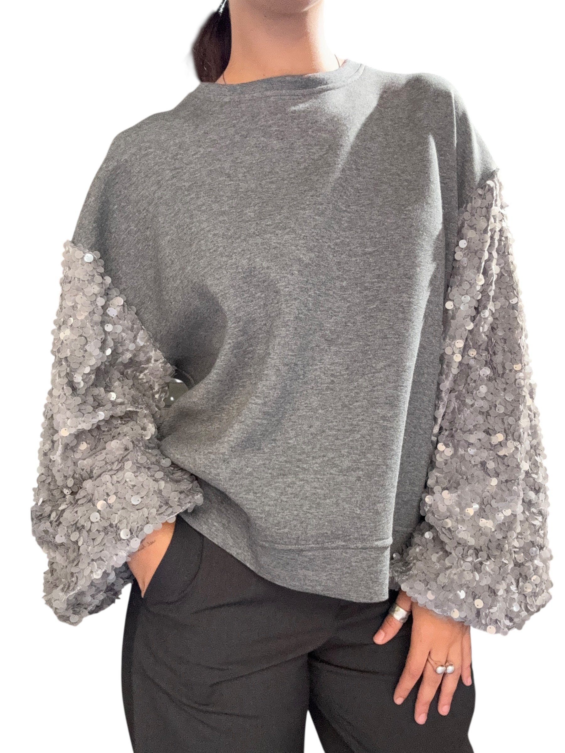 TENSIONE IN Felpa over con maniche paillettes antracite