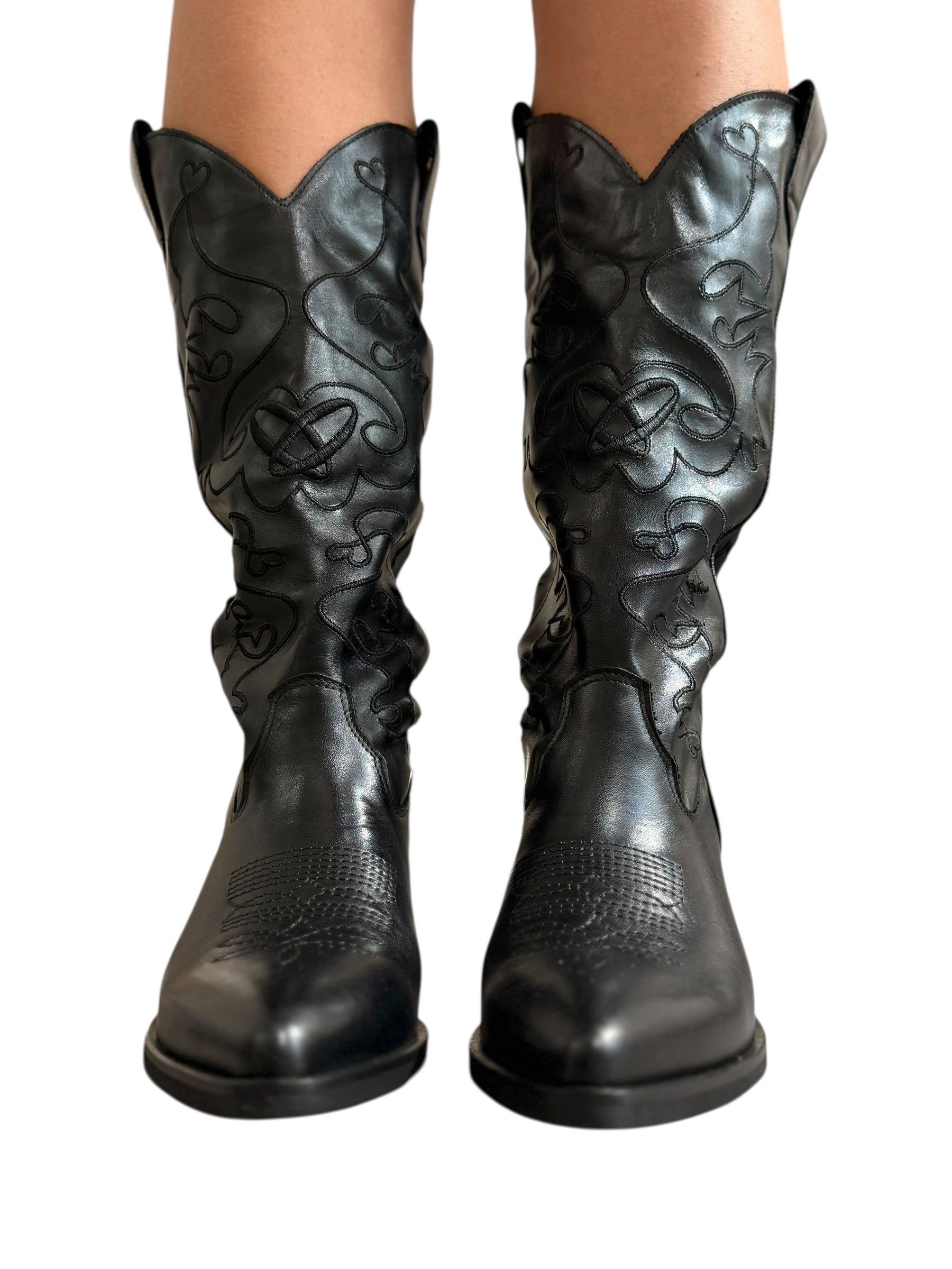 OvyÃ© Texano ricamato in pelle nero