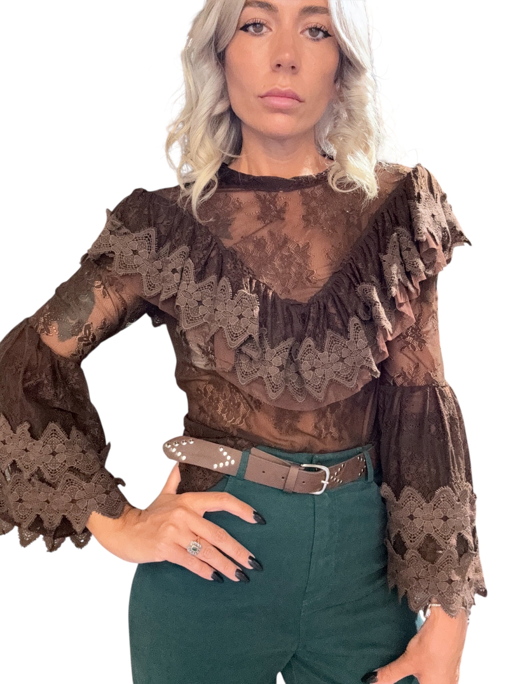 TENSIONE IN Casacca pizzo con rouches moro