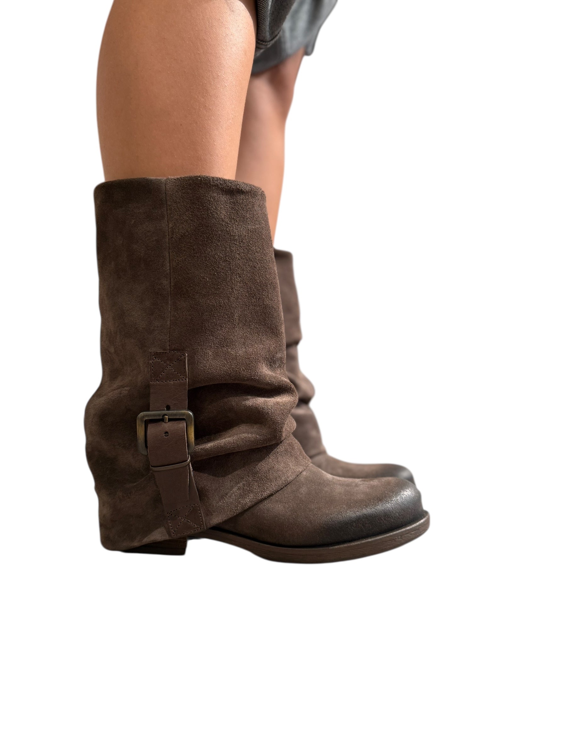 OvyÃ© stivale basso risvolto suede marrone