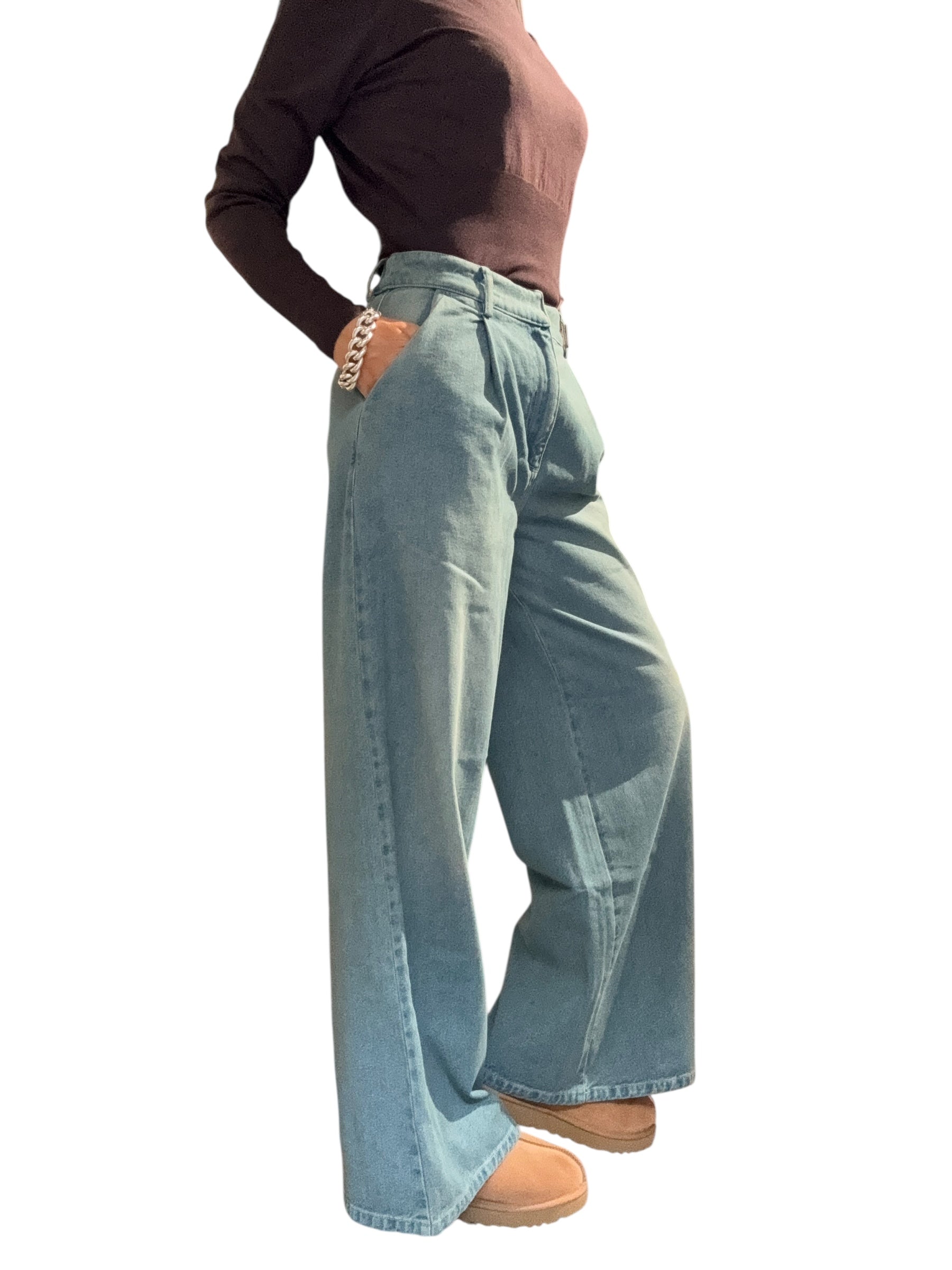 Jeans SO ALLURE pinces palazzo salvia