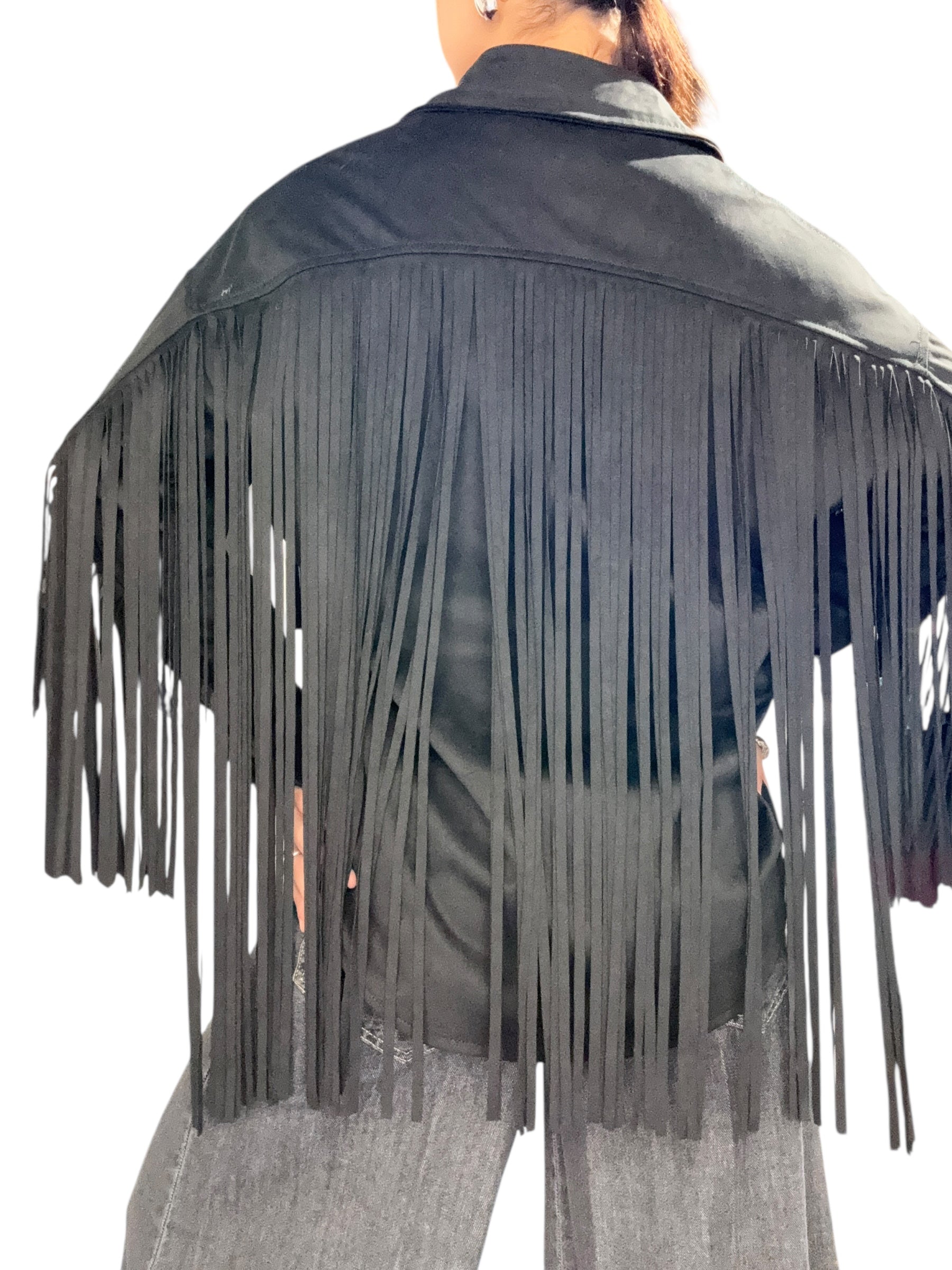 TENSIONE IN Giacca ecopelle con frange nere