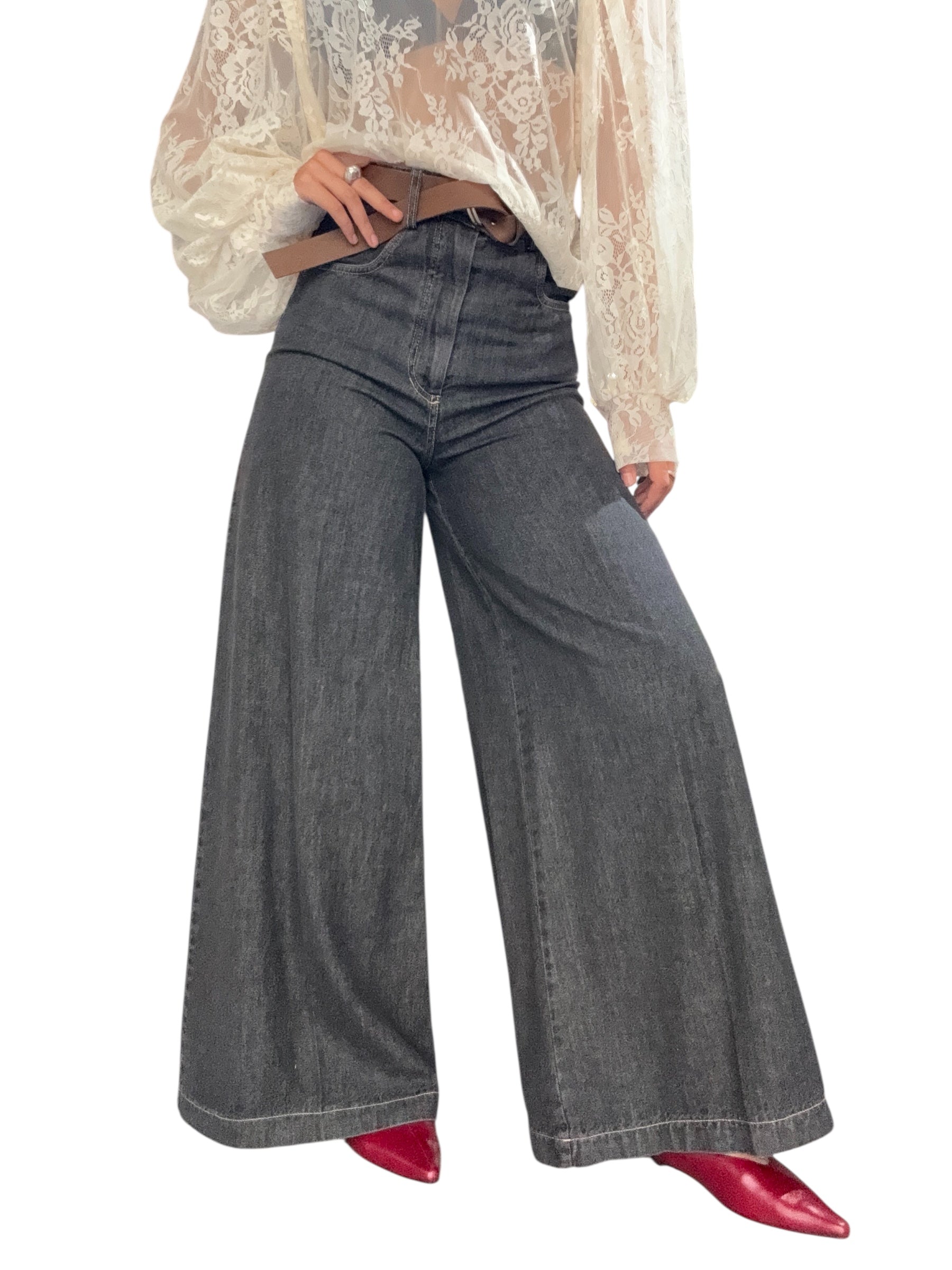 TENSIONE IN Jeans grigio a palazzo