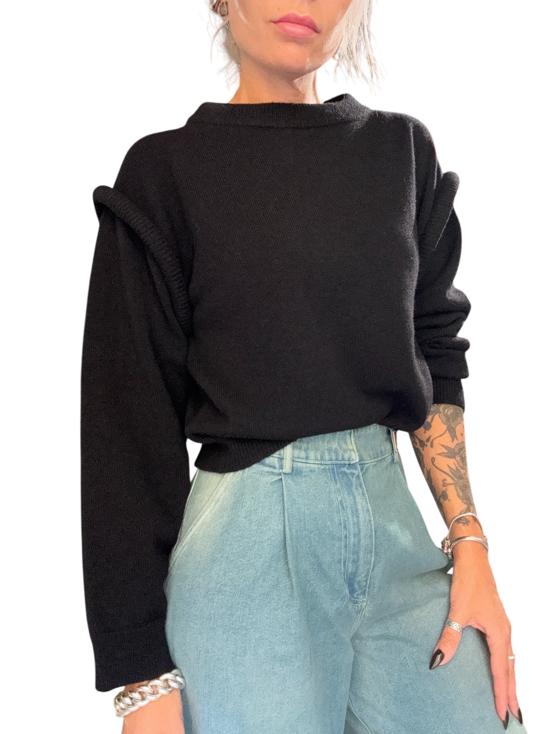 SO ALLURE Pullover girocollo misto lana dettaglio giromanica in rilievo