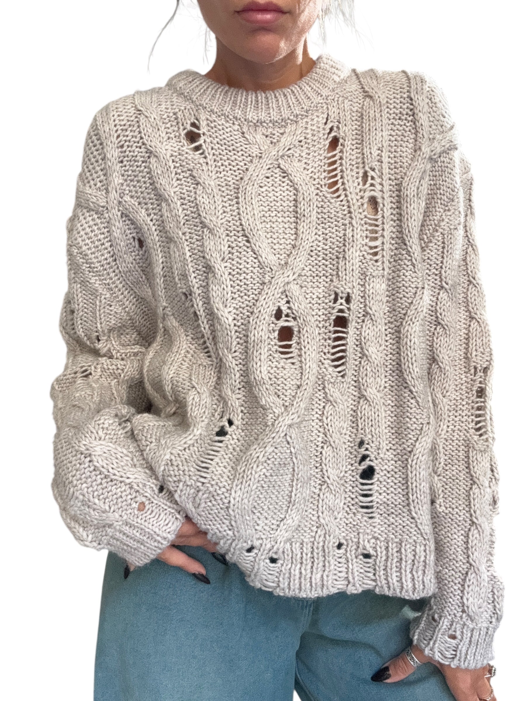 SO ALLURE Maglia Treccia Con Rotture Gesso