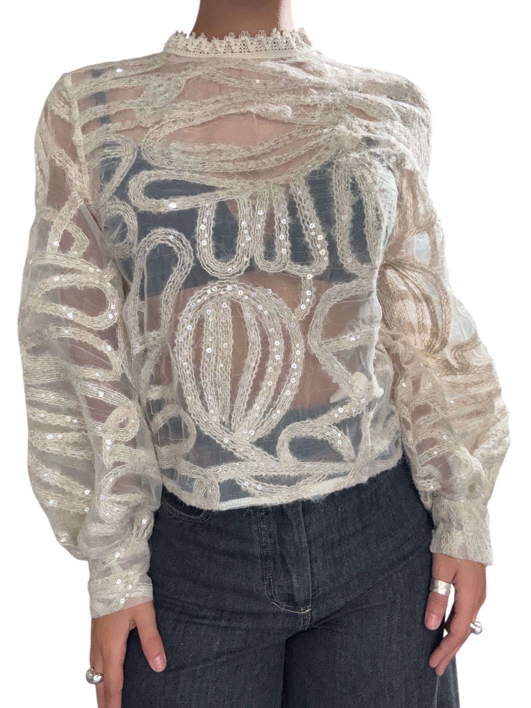 TENSIONE IN Casacca con trasparenze e paillettes avorio