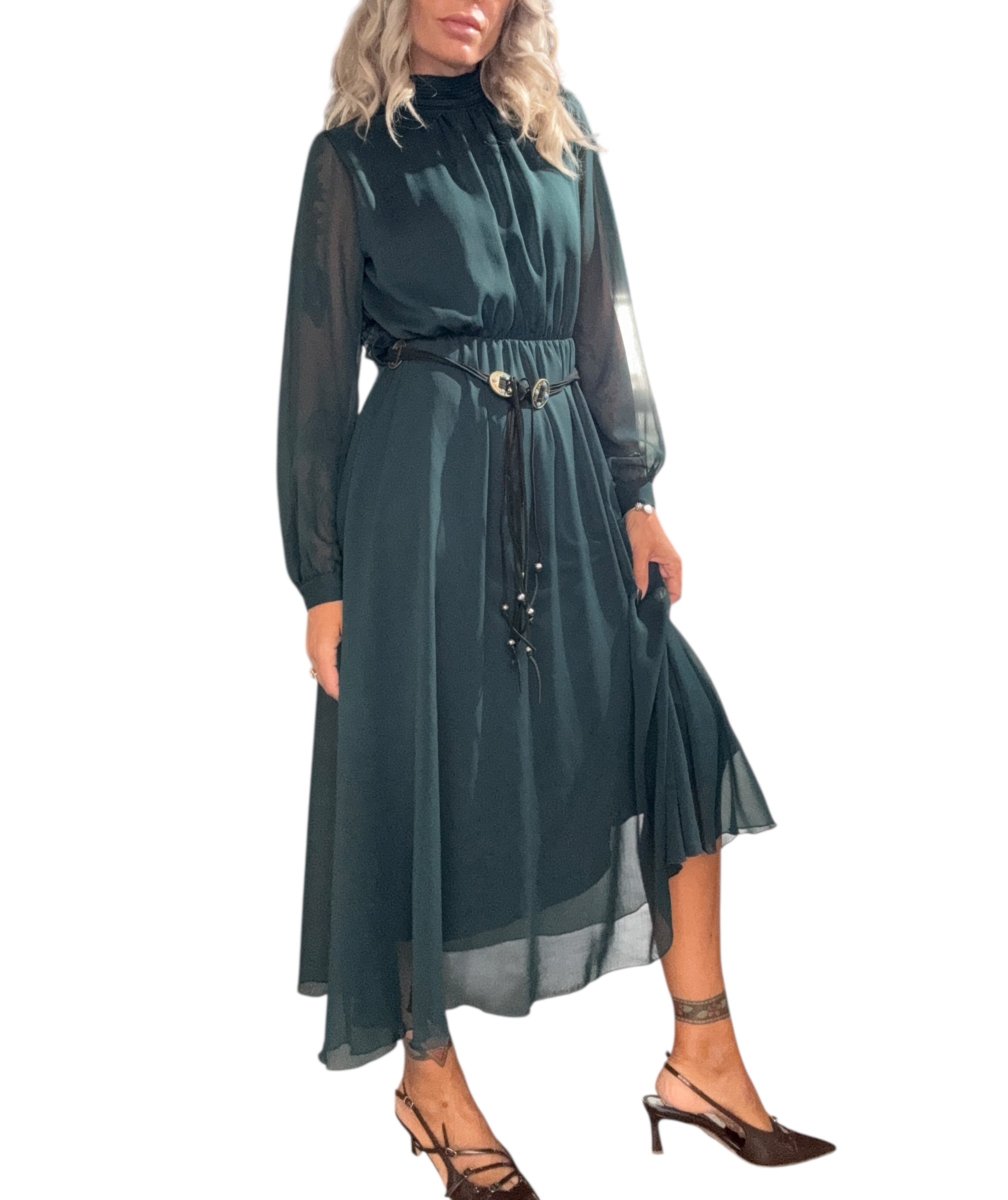 TENSIONE IN abito lungo verde in tessuto crêpe