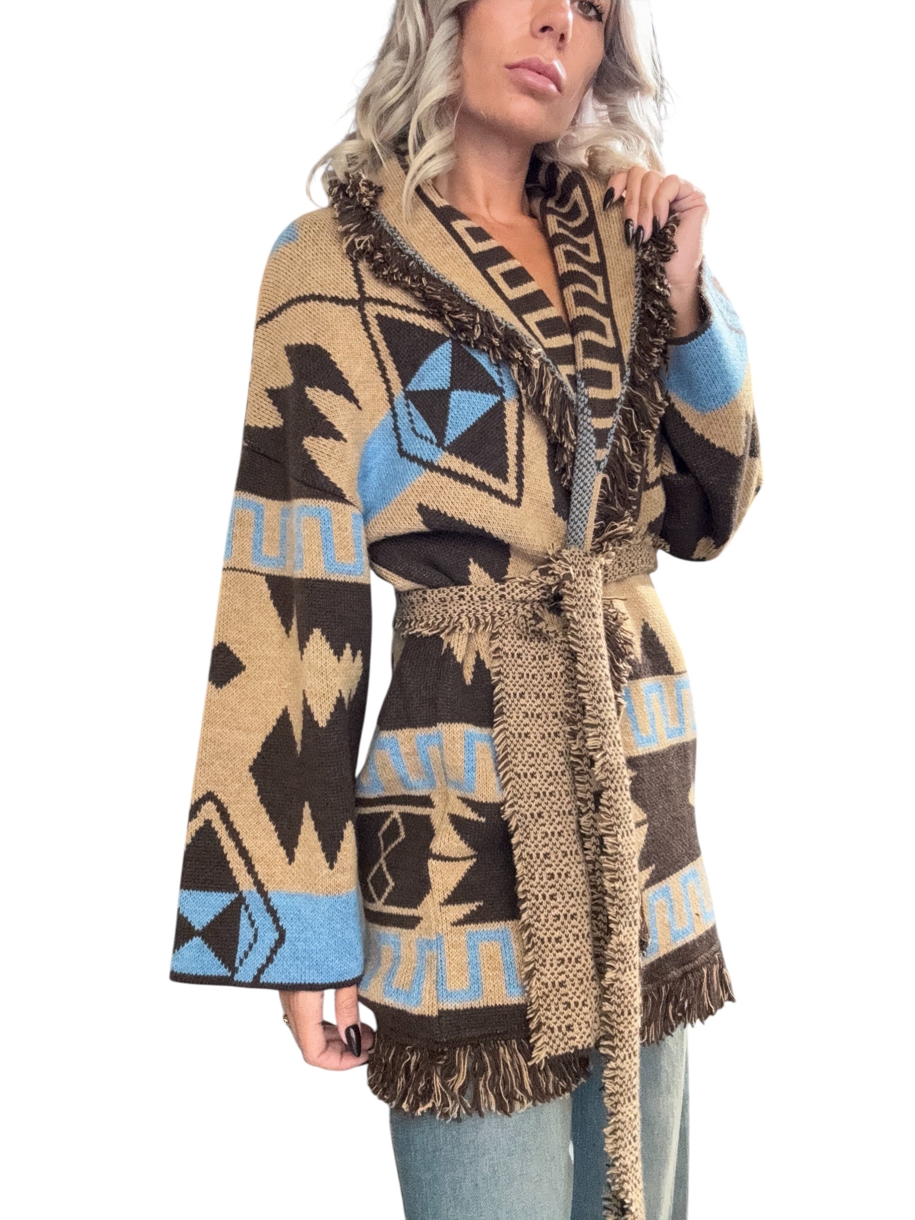 TENSIONE IN Maxi cardigan in maglia navajo