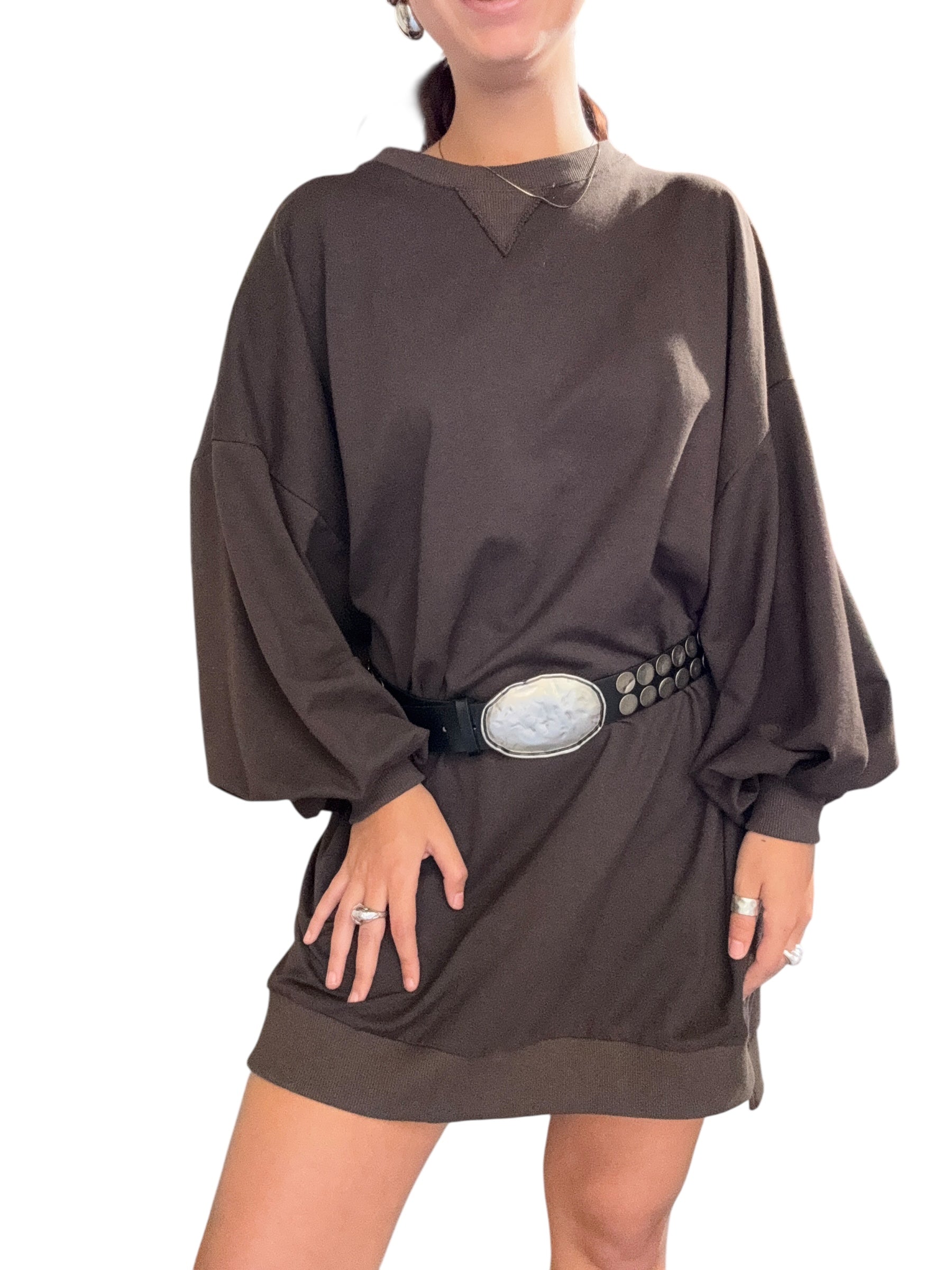 TENSIONE IN Abito in felpa con cintura moro