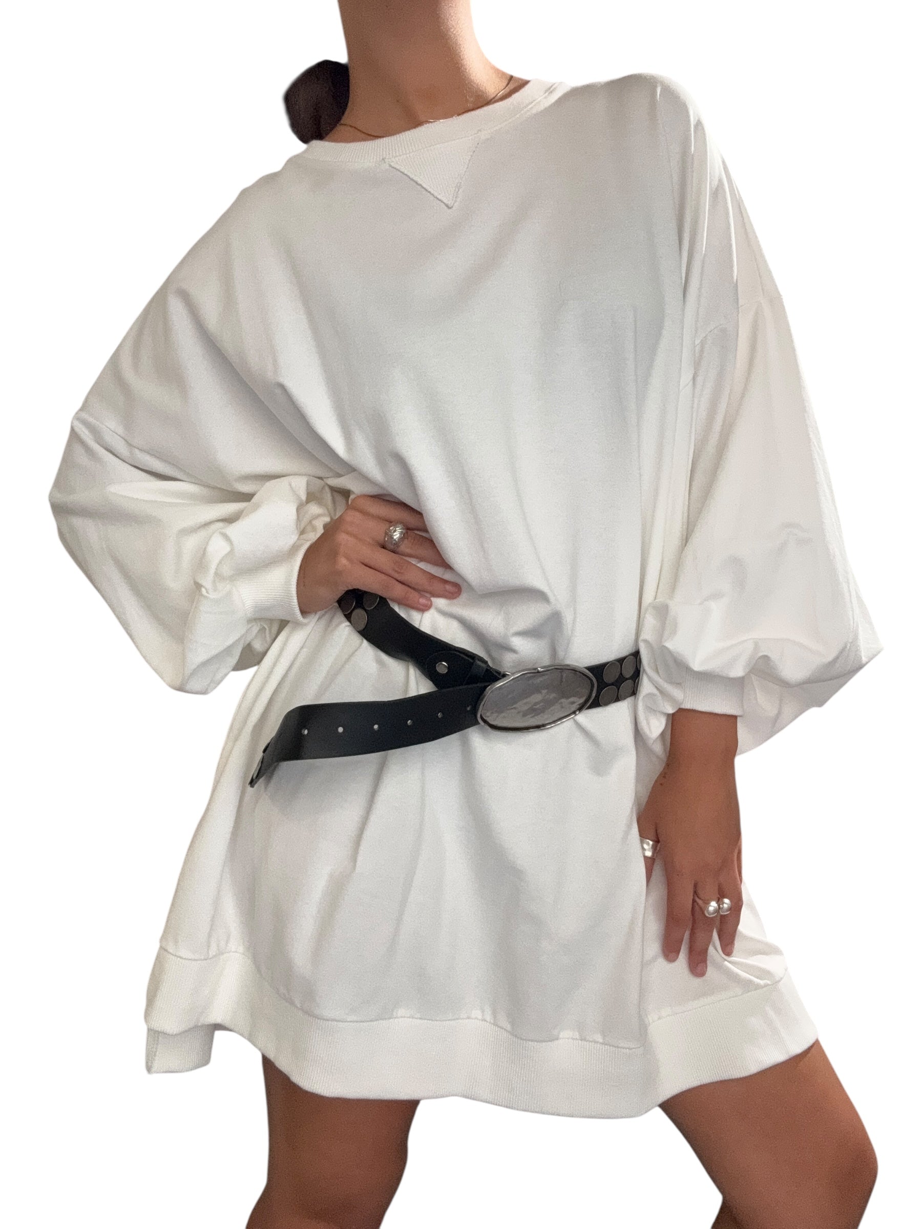 TENSIONE IN Abito in felpa con cintura bianca