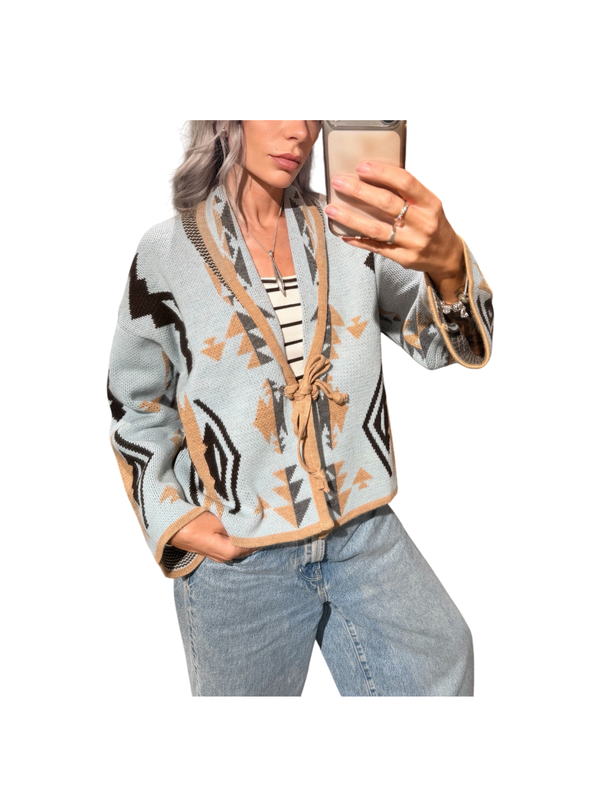 TENSIONE IN Cardigan Jacquard Azzurro Polvere