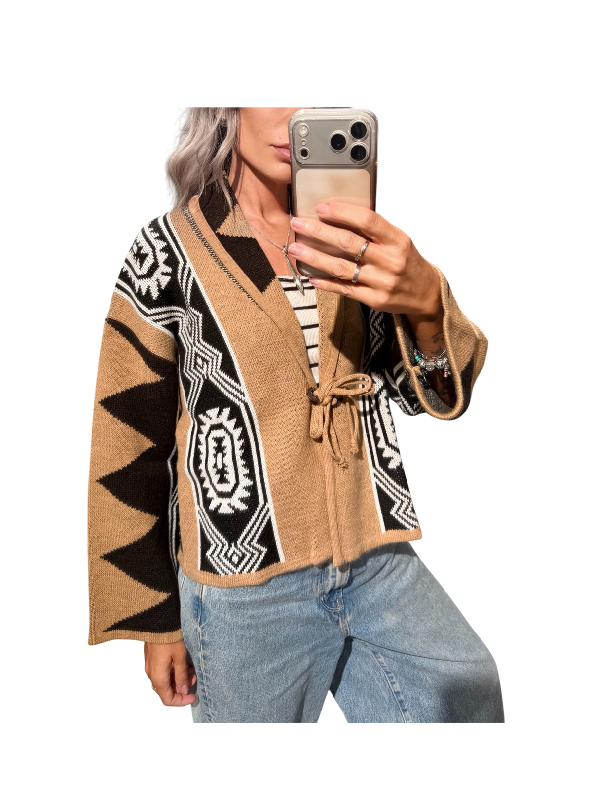 TENSIONE IN Cardigan Jacquard Cammello