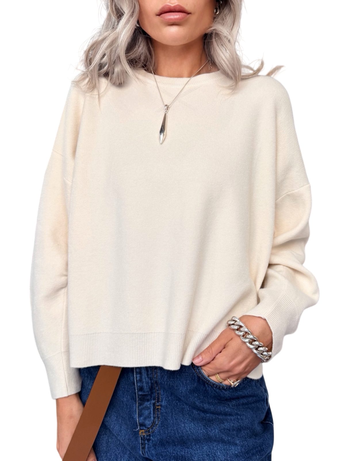HAVE ONE Maglia girocollo panna