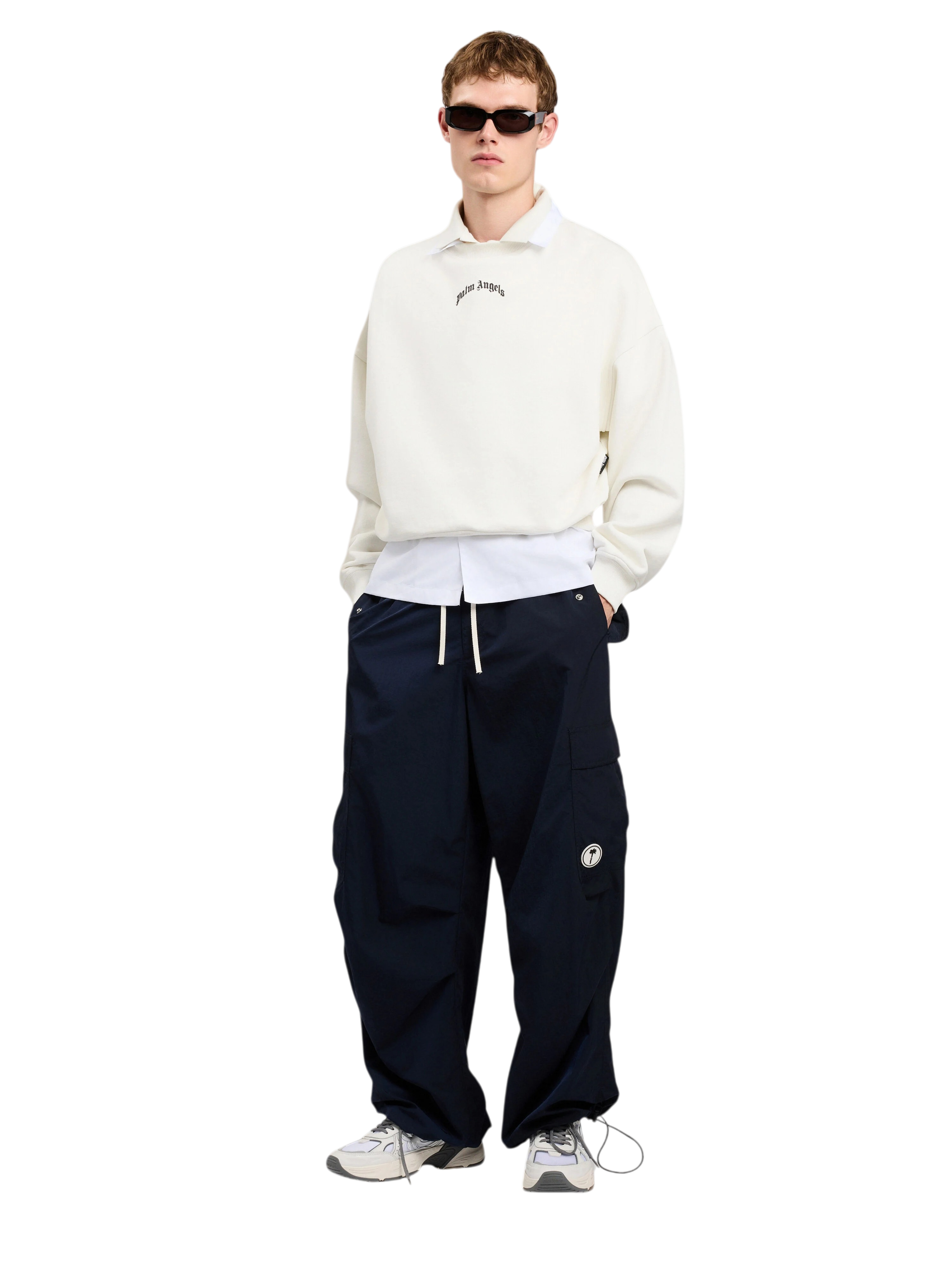 PALM ANGELS Back Curved Logo Loose Sweatshirt Off White Black