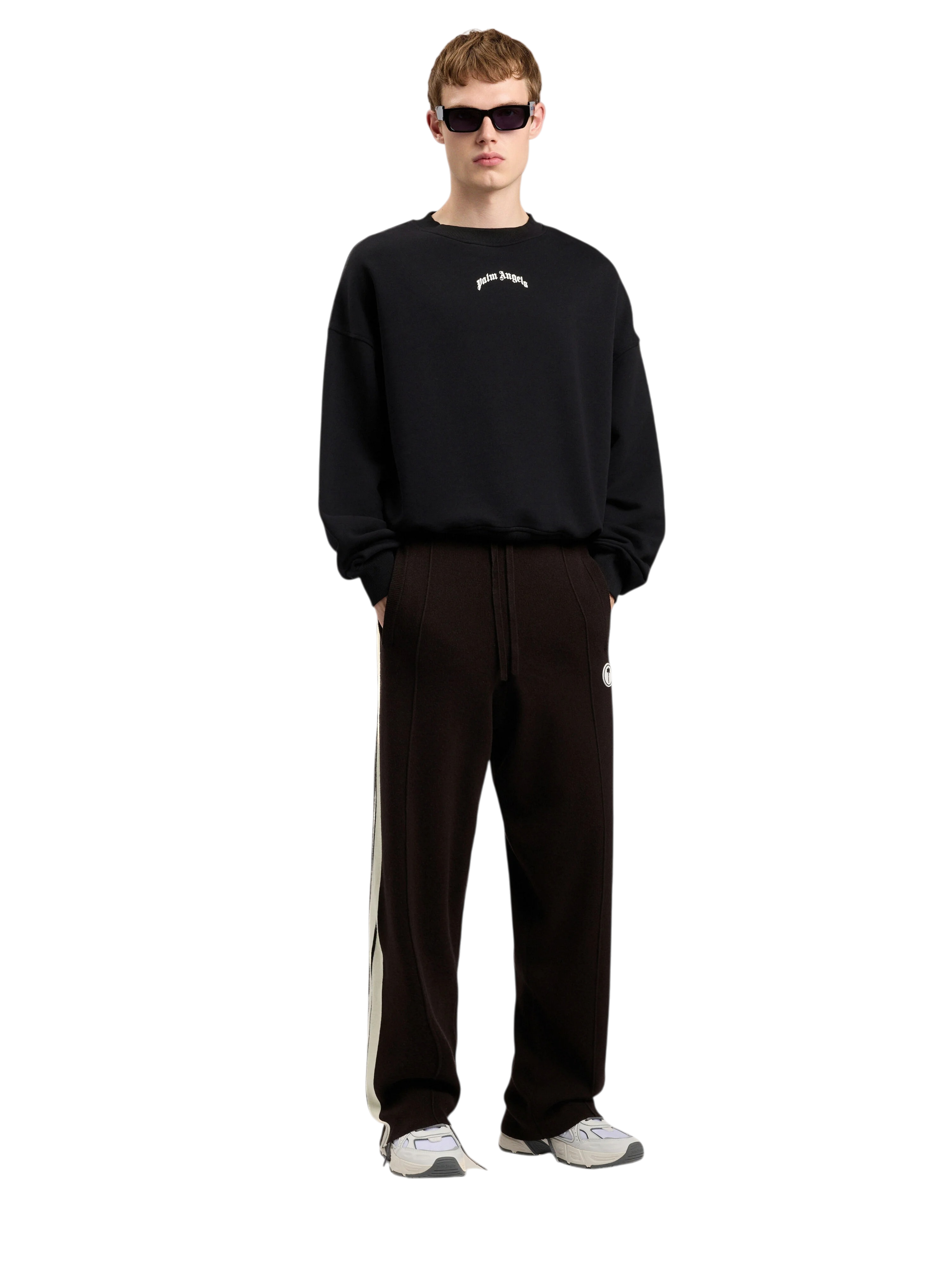 PALM ANGELS Back Curved Logo Loose Sweatshirt Black Off White