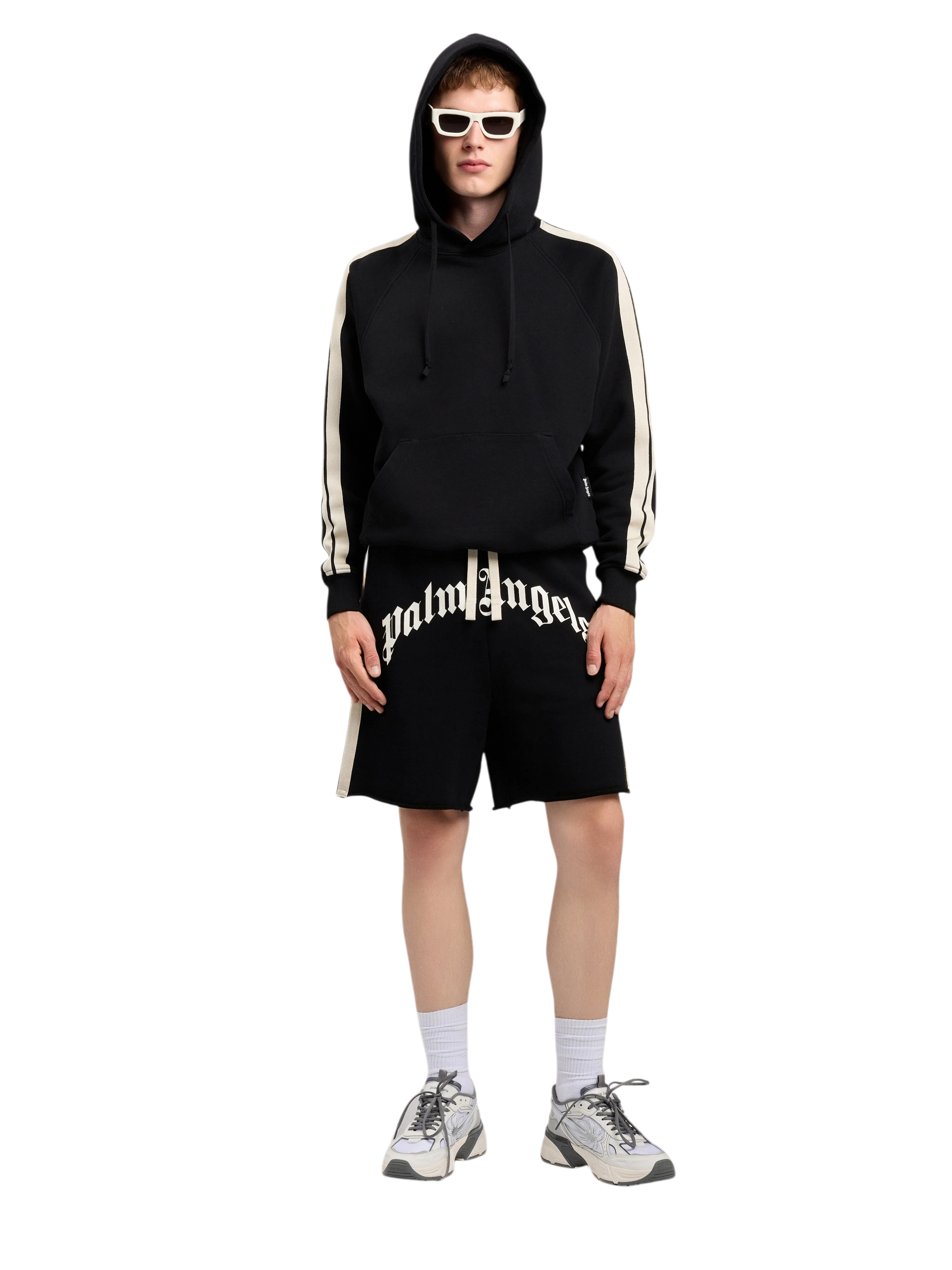 PALM ANGELS Curved Logo Track Sweatshorts Black Off White