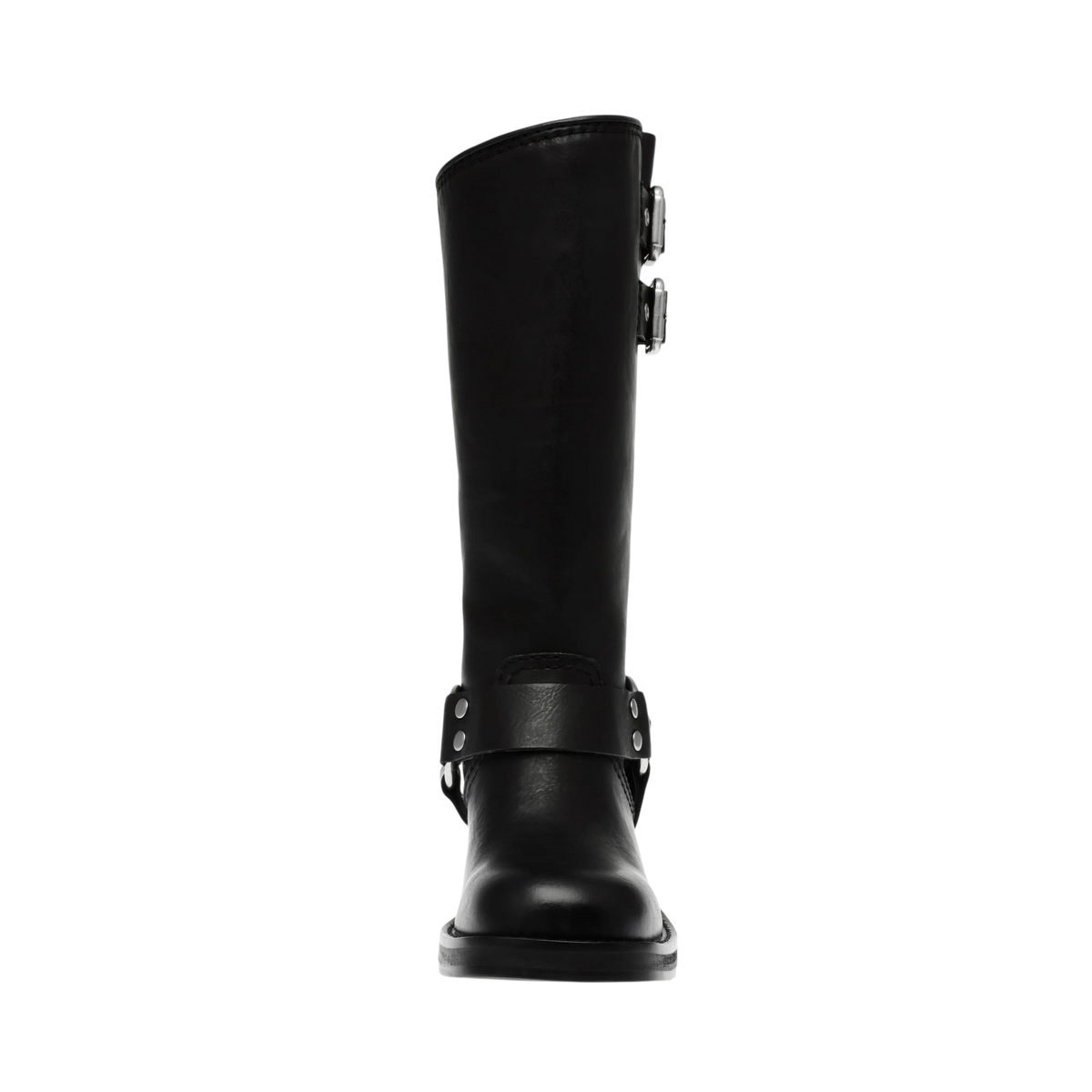 Stivale biker Blaze Shop Eastern nero in similpelle al ginocchio con fibbie decorative e tacco basso da 4 cm