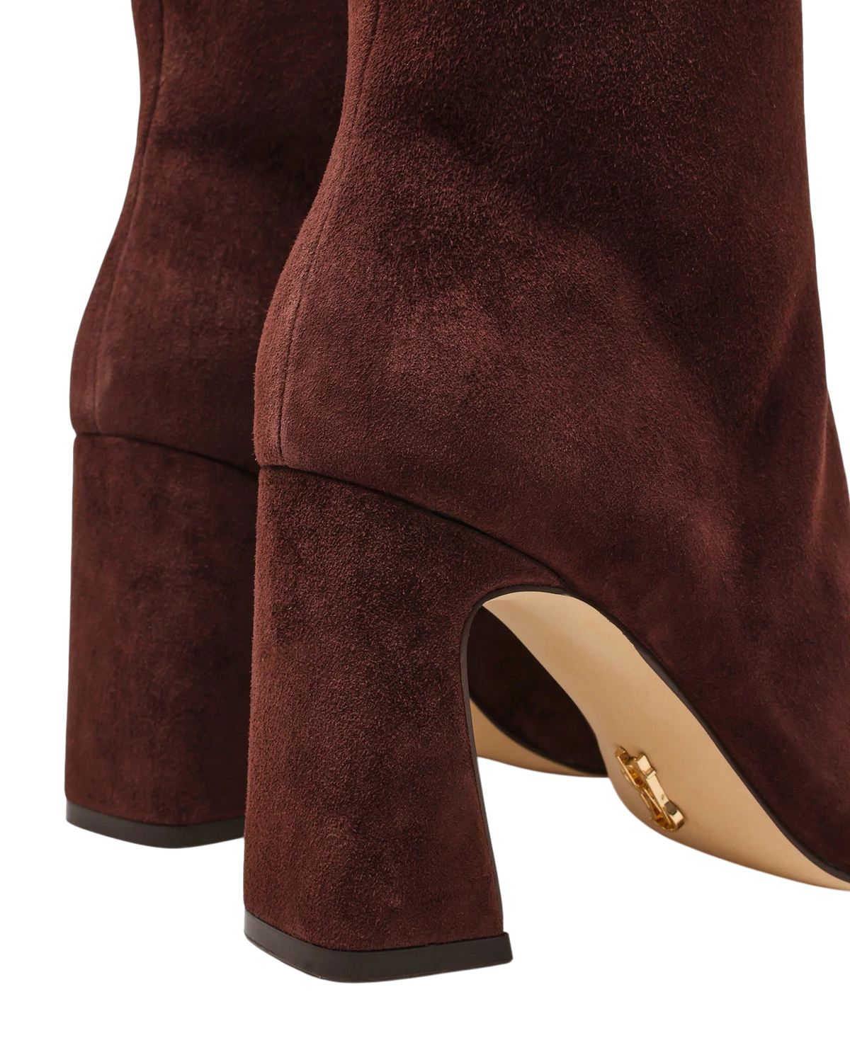 Stivaletti Blaze Shop Flares in pelle scamosciata color cioccolato con tacco largo da 8,5 cm e cerniera laterale