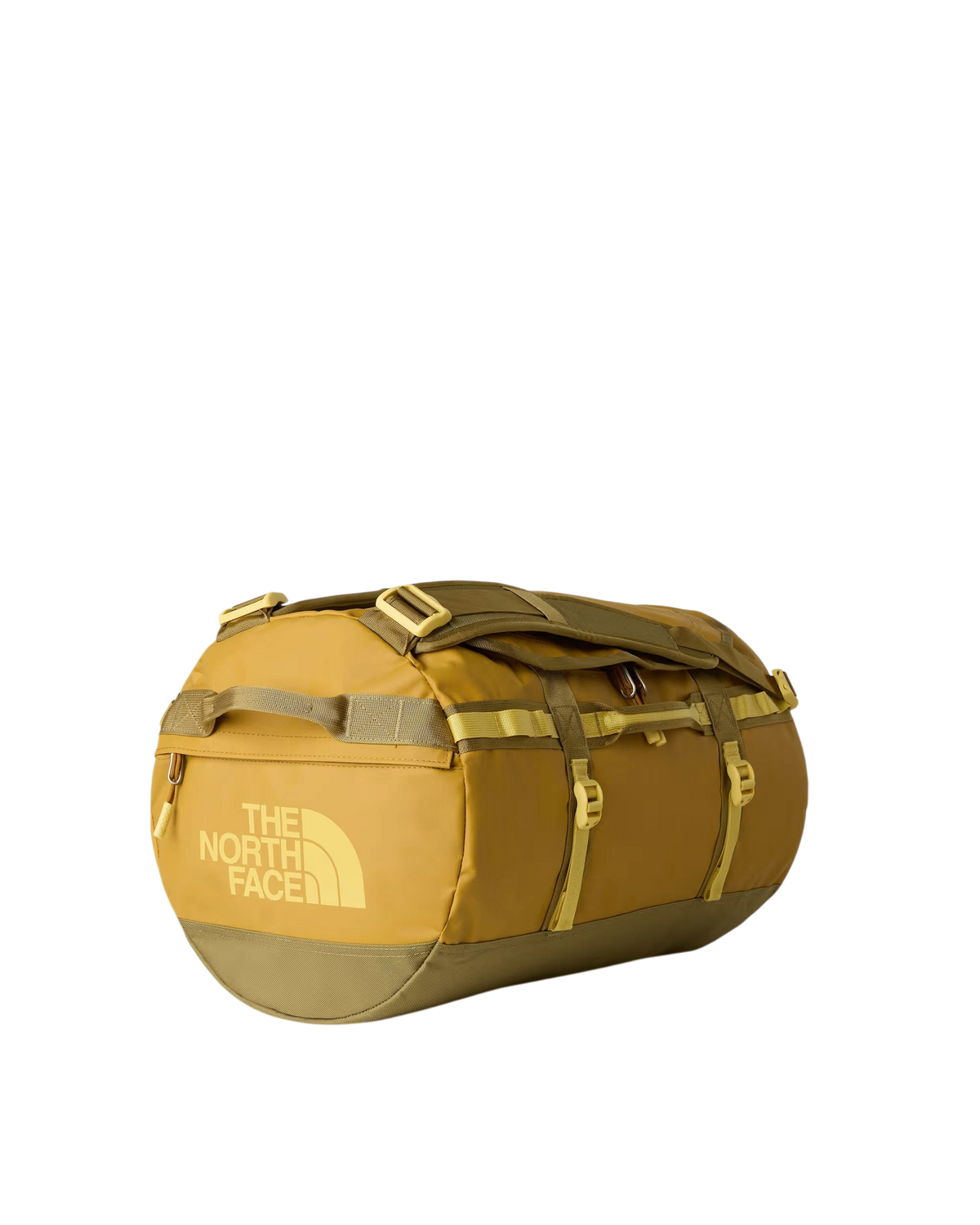 Borsone Blaze Shop The North Face Base Camp Duffel 50L color oro e sabbia con spallacci e cinghie di compressione