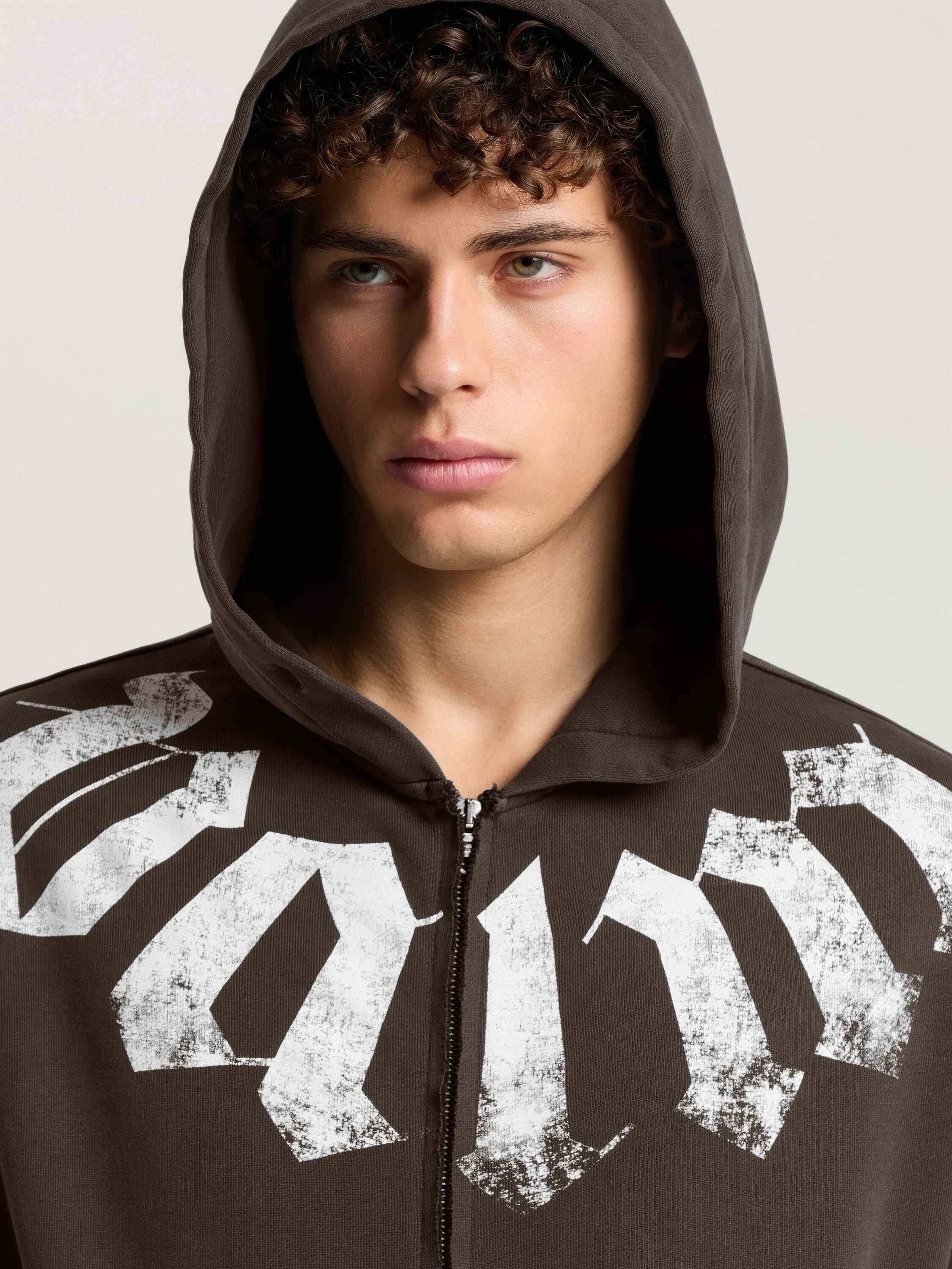 PALM ANGELS Big Neck Logo Zip Loose Hoodie BROWN - OFF WHITE