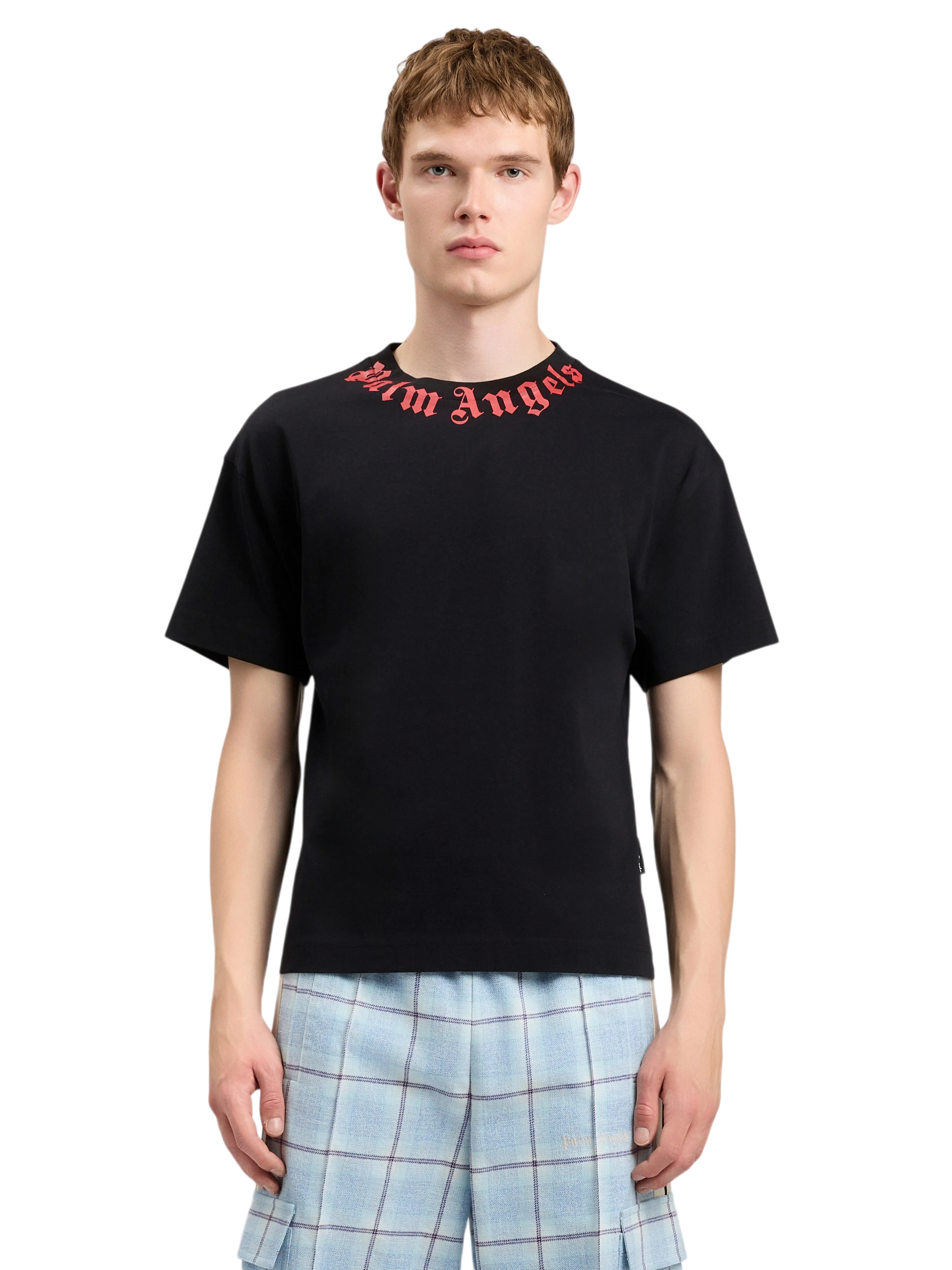 PALM ANGELS Neck Logo T-Shirt Black Red