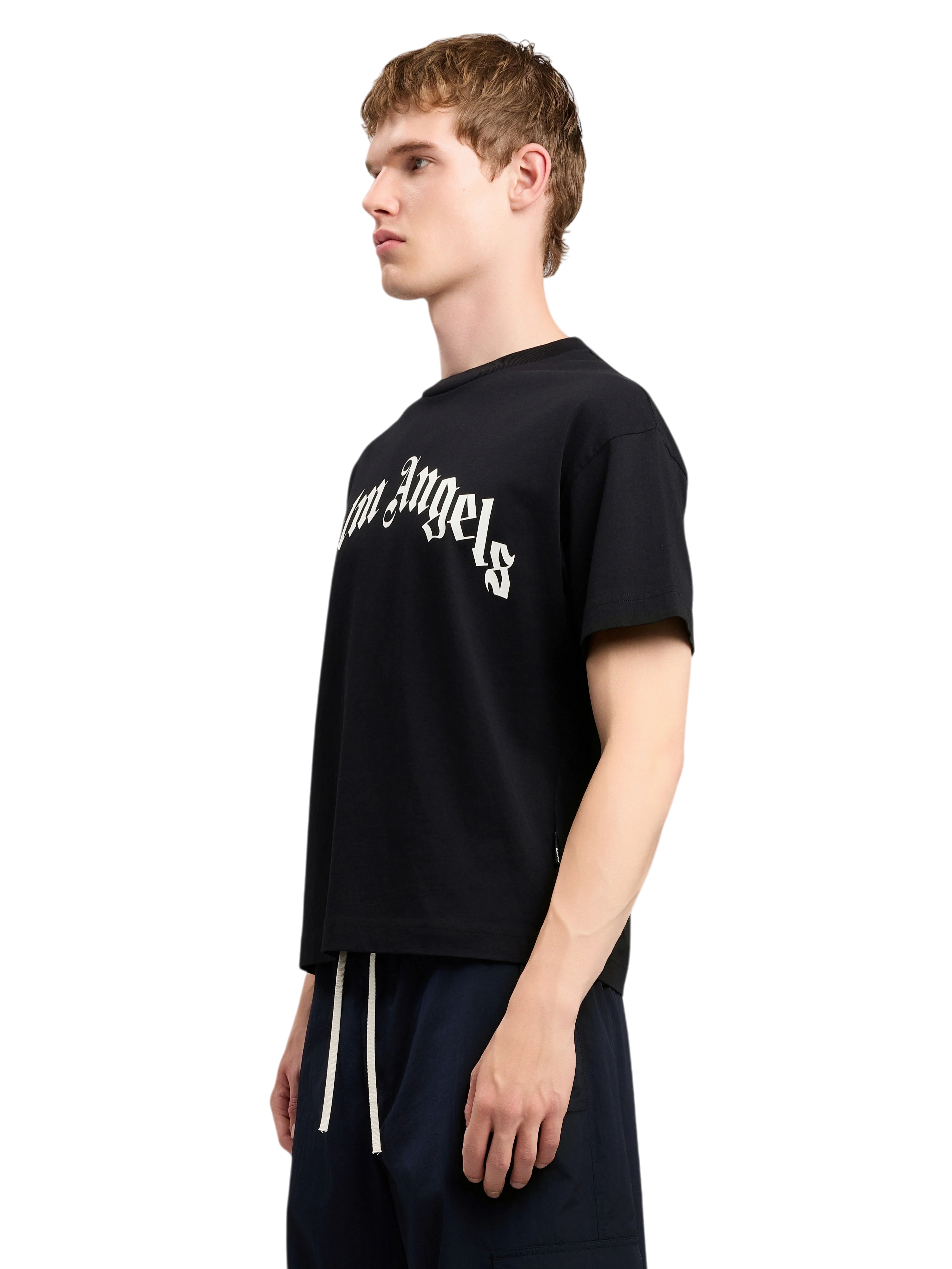 PALM ANGELS Curved Logo T-Shirt Black Off White