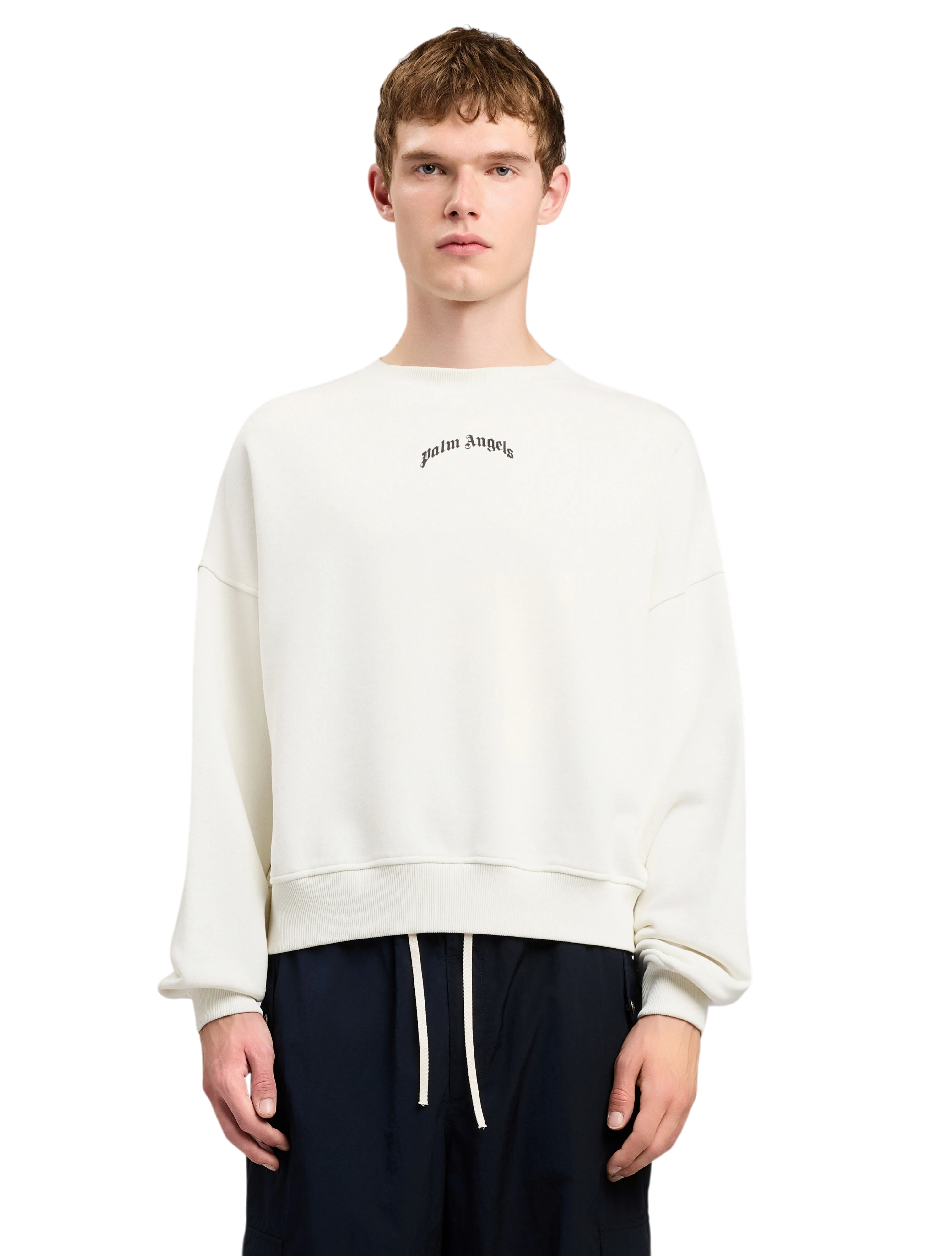 PALM ANGELS Back Curved Logo Loose Sweatshirt Off White Black