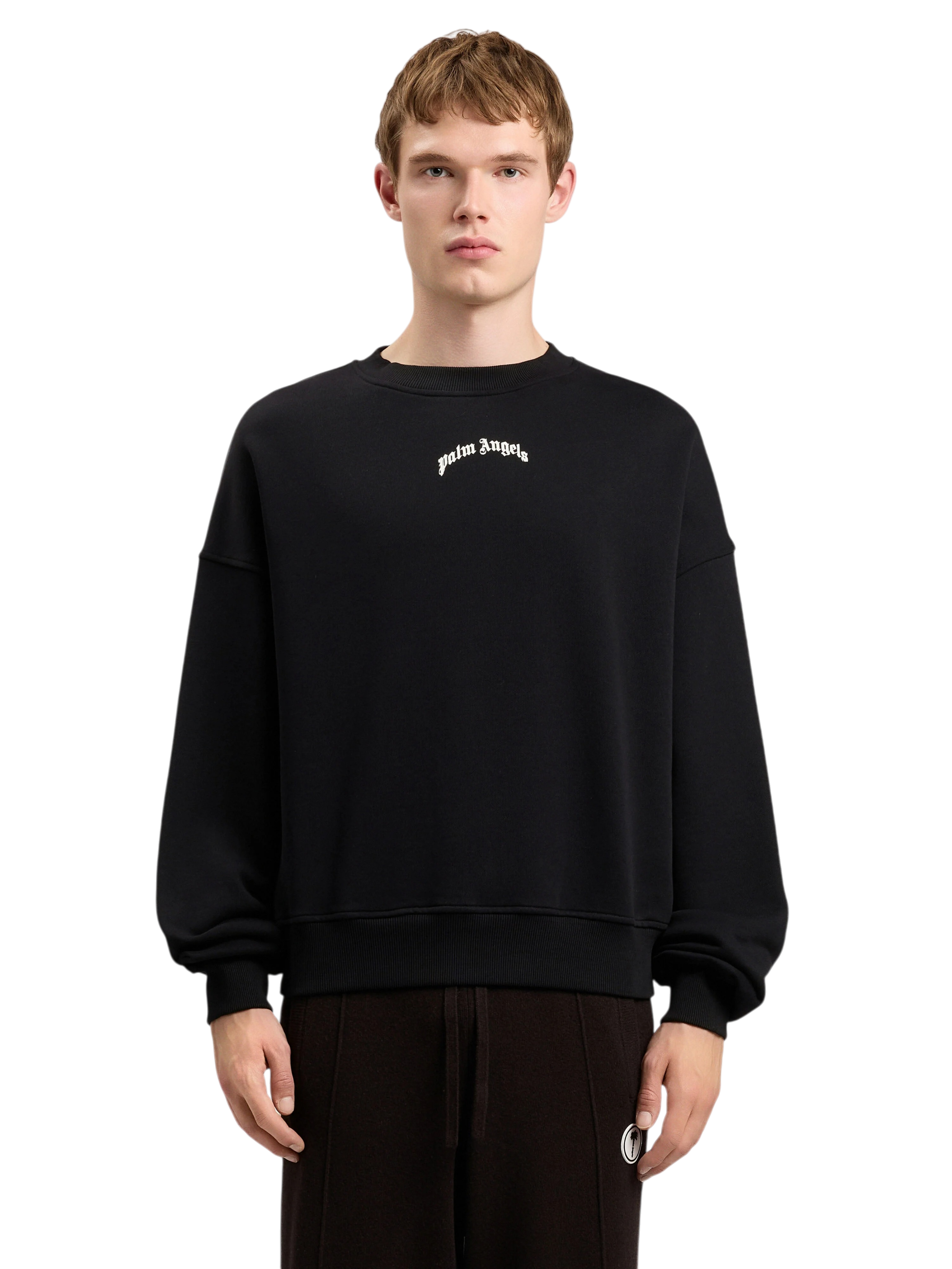 PALM ANGELS Back Curved Logo Loose Sweatshirt Black Off White