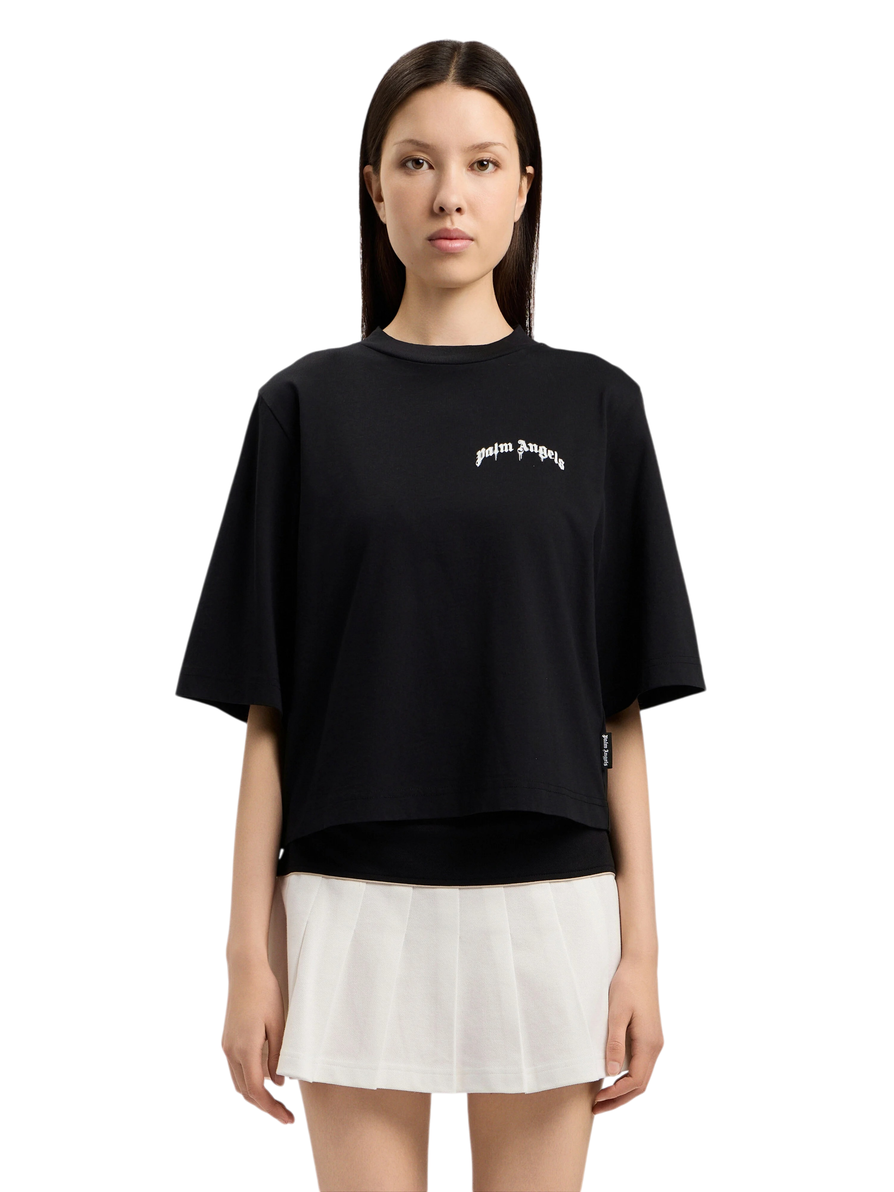 PALM ANGELS Mini Curved Logo Boxy T-Shirt Black Off White