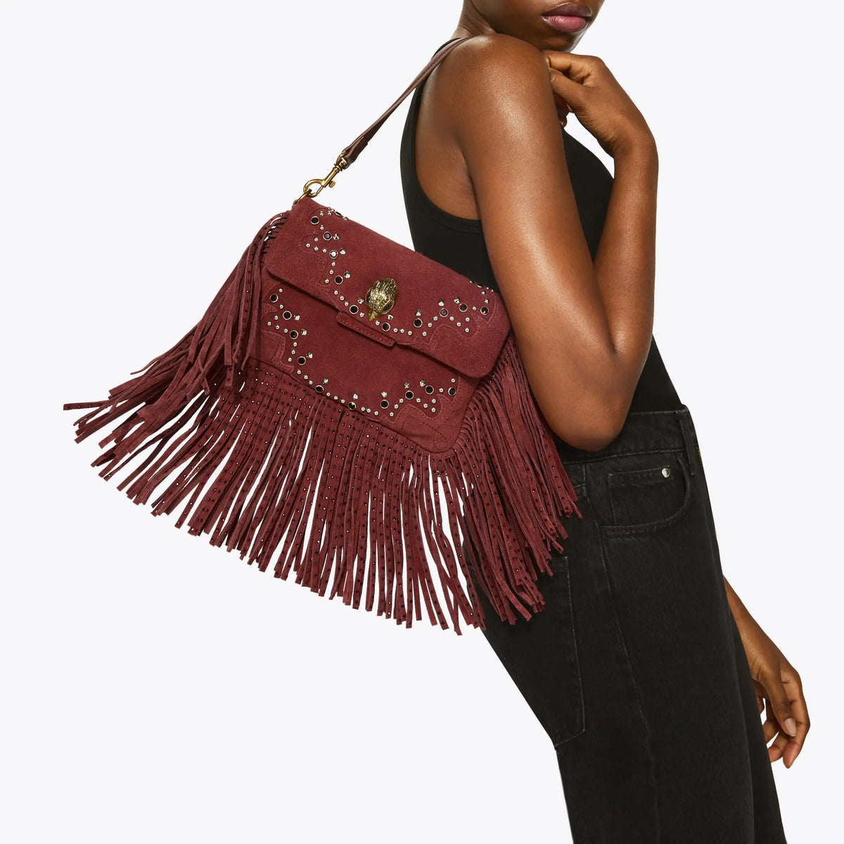 KURT GEIGER Oxford Fringe Sholuder Bag Wine